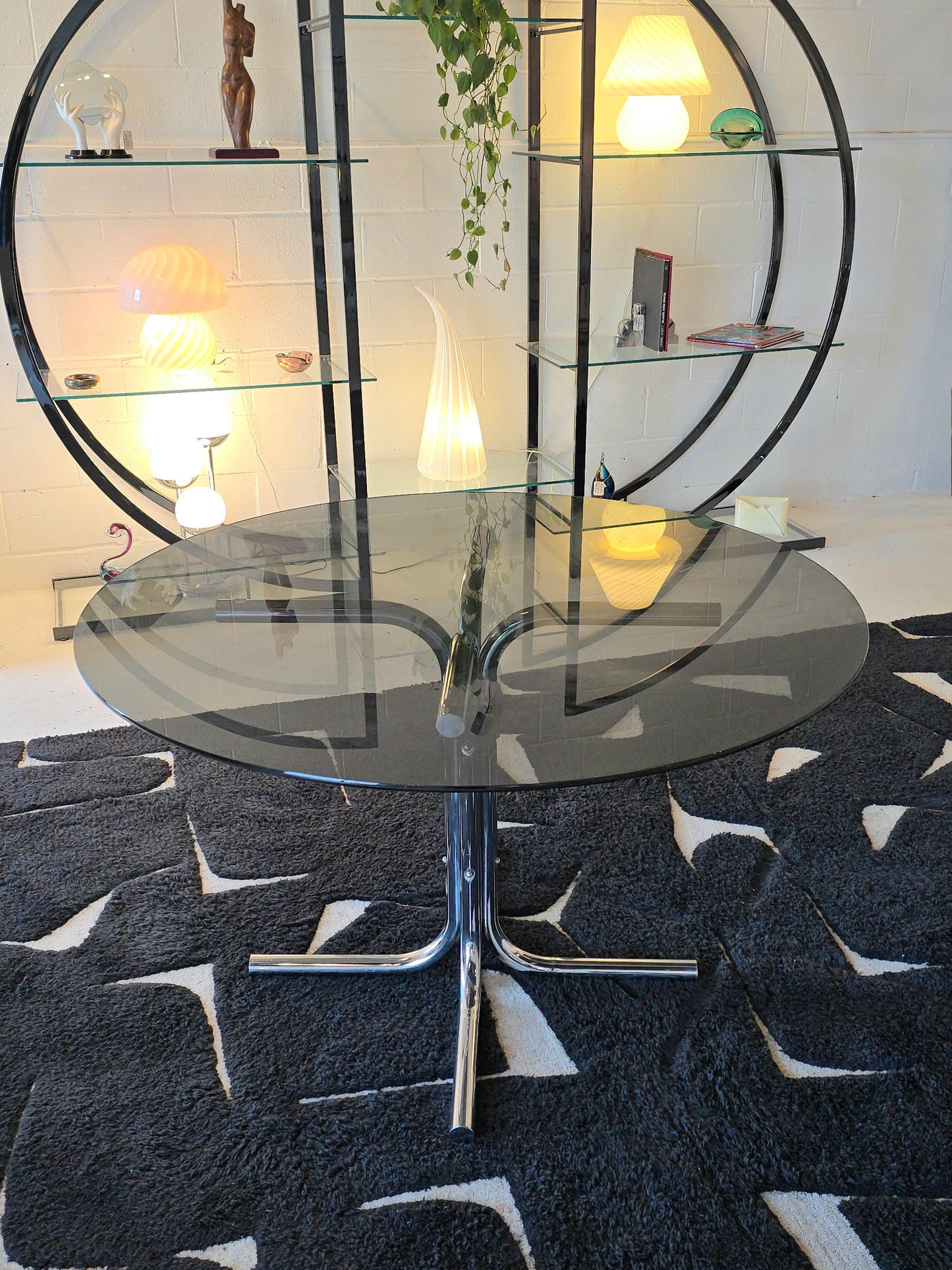 Tubular Chrome and Tinted Glass Dining Table