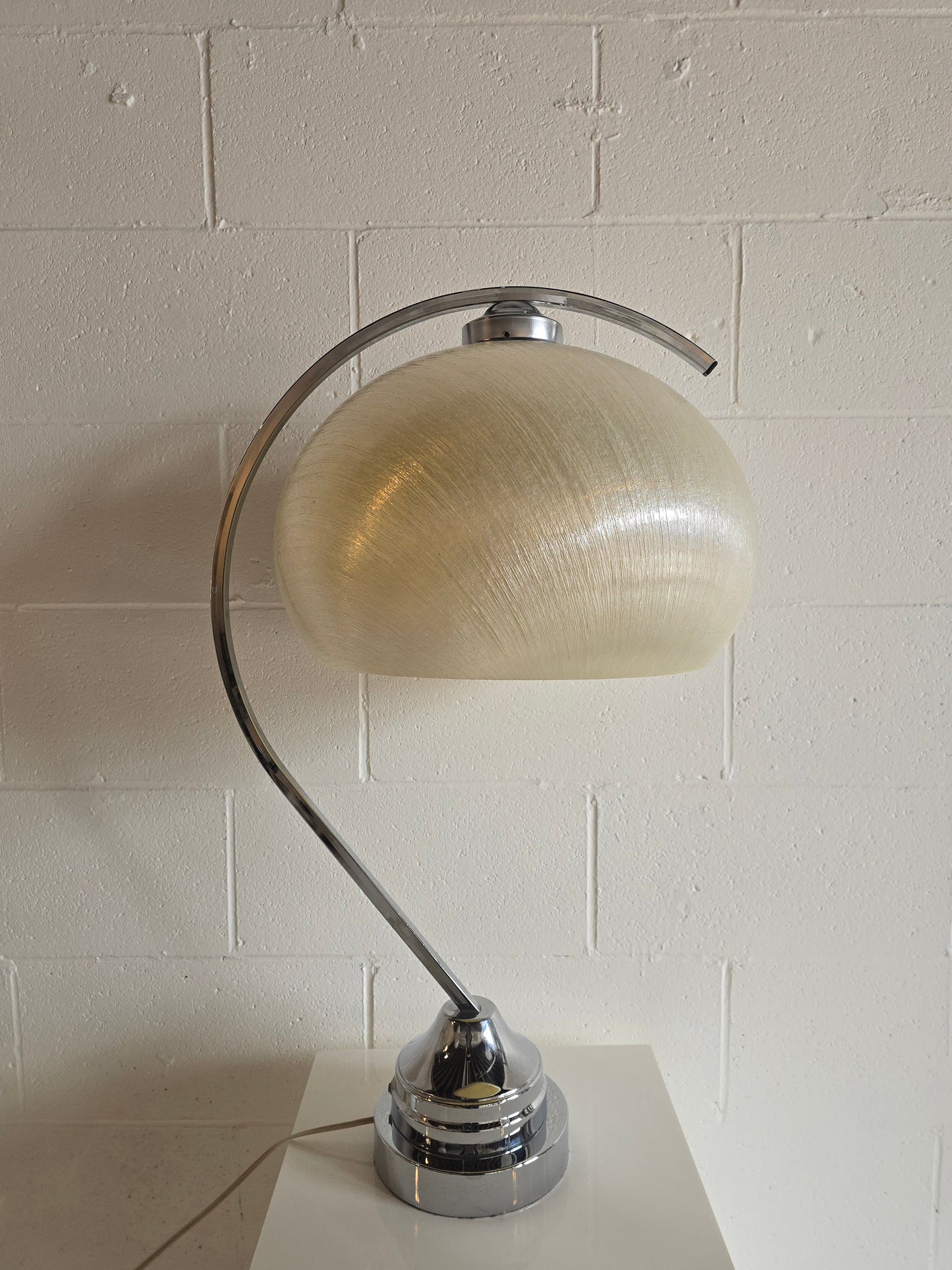 Arc Chrome & Fiberglass Table Lamp