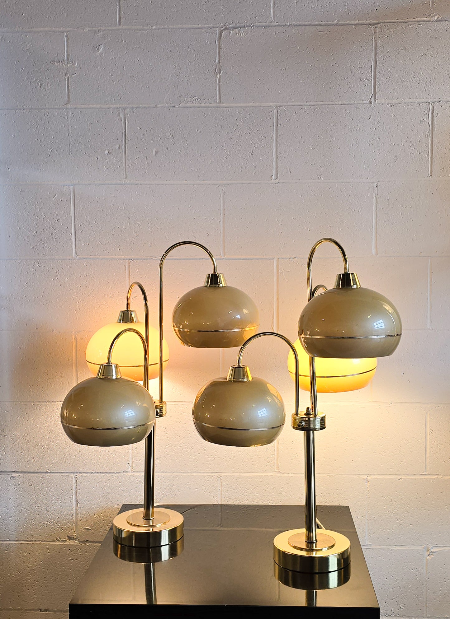 Vintage Brass Three Shade Table Lamp