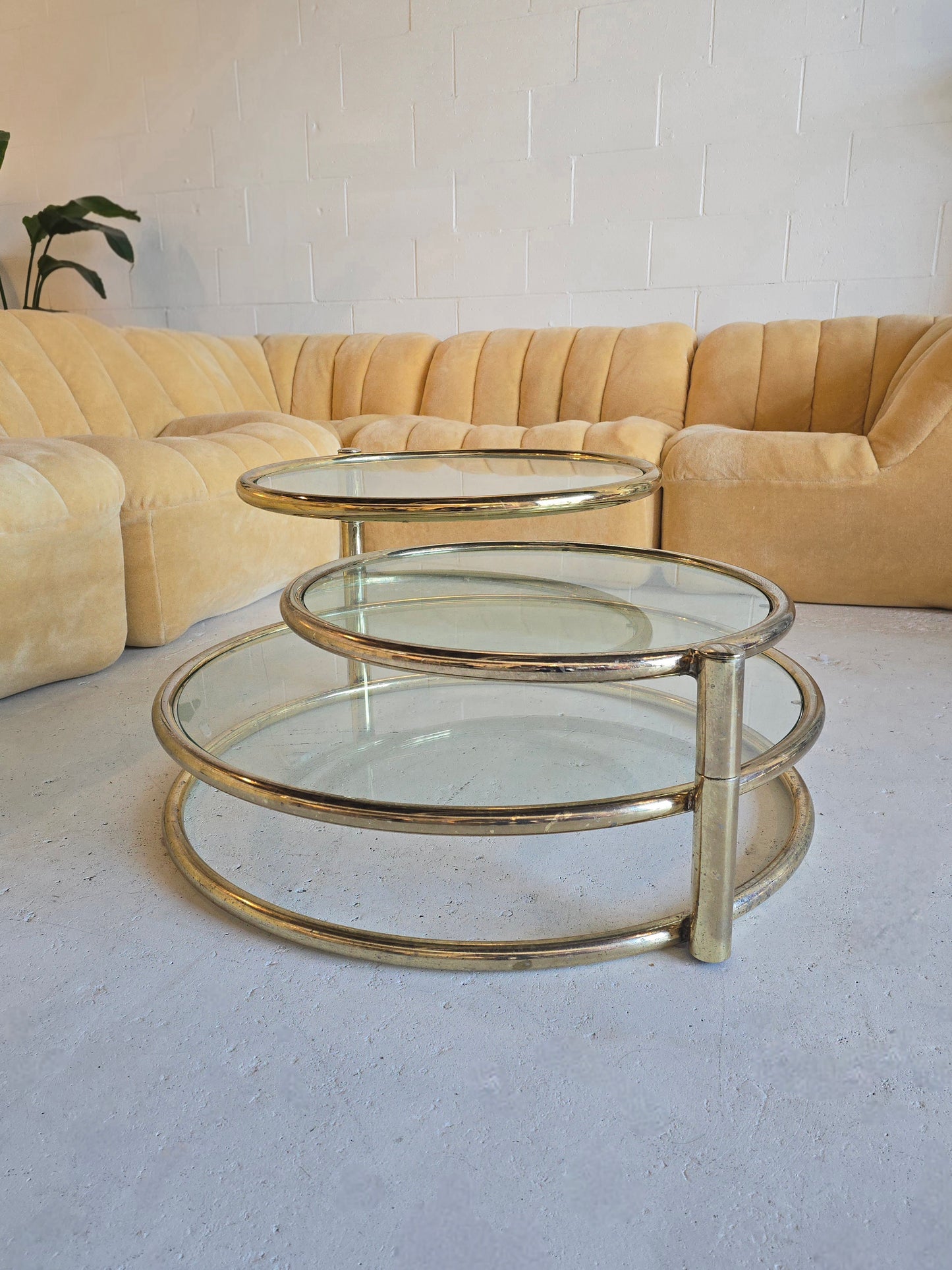 Large Brass & Glass Swivel Coffee Table
