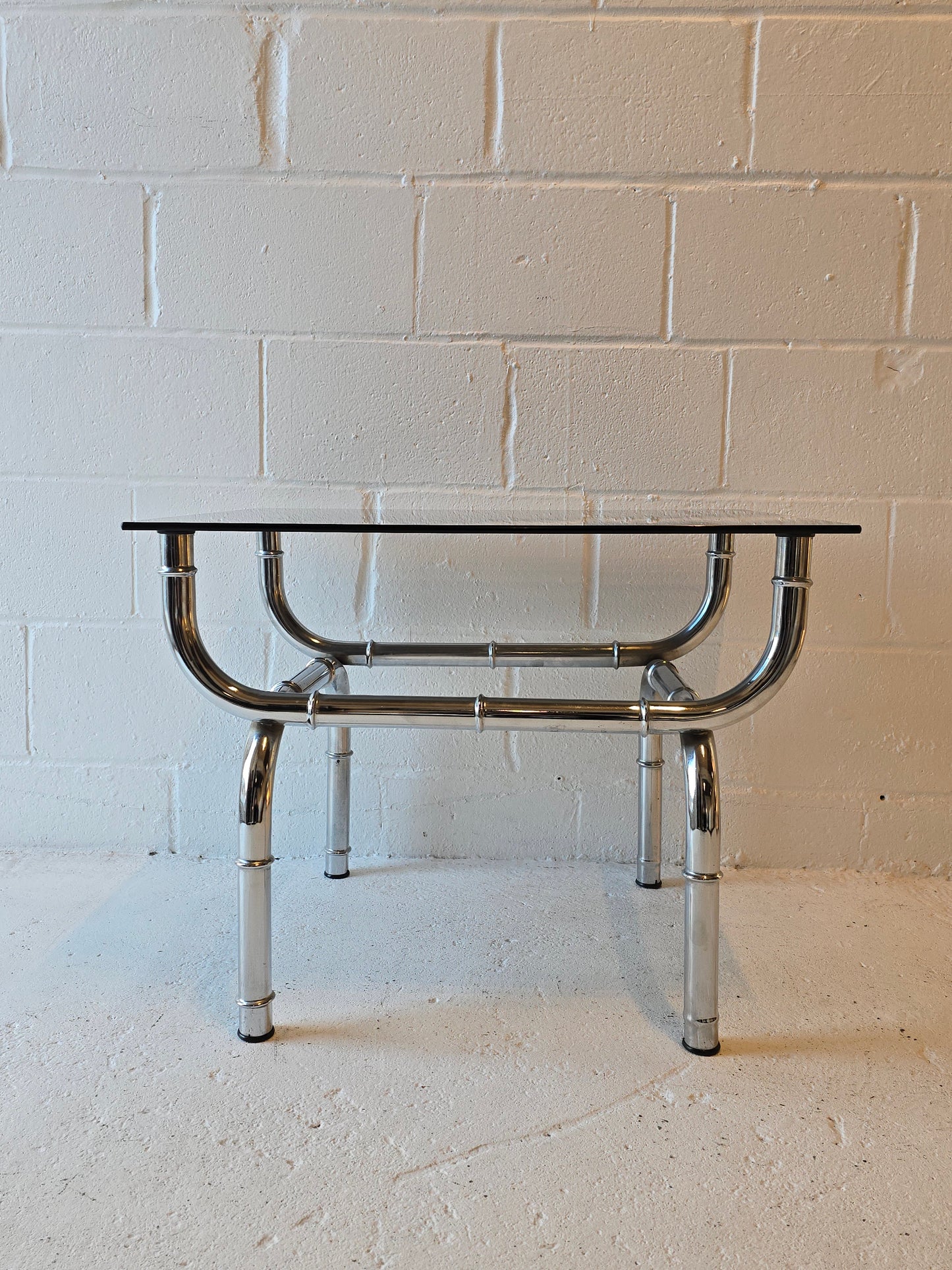 Chrome Bamboo Style and Tinted Glass Table