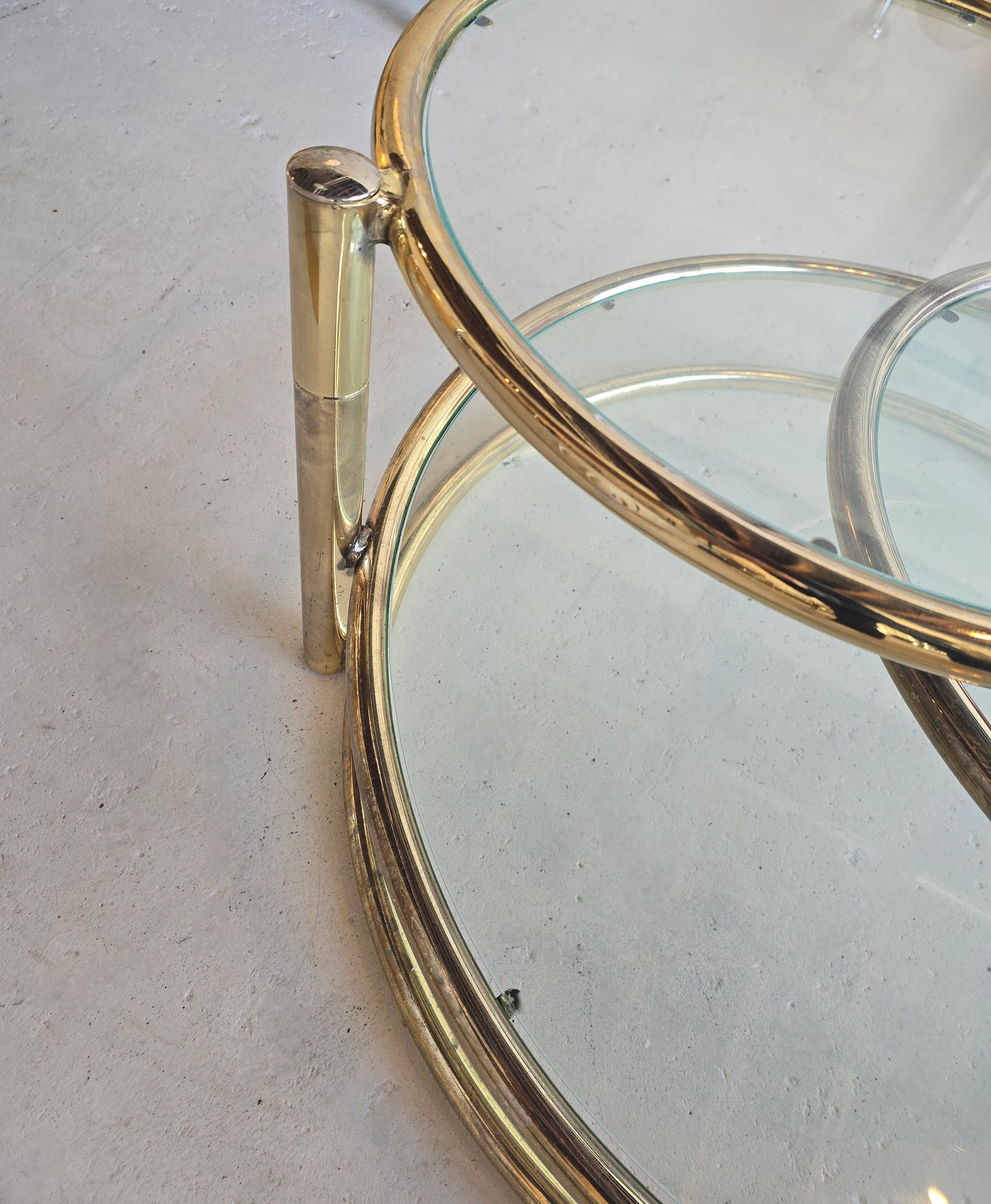 Large Brass & Glass Swivel Coffee Table