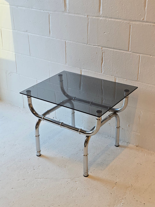 Chrome Bamboo Style and Tinted Glass Table