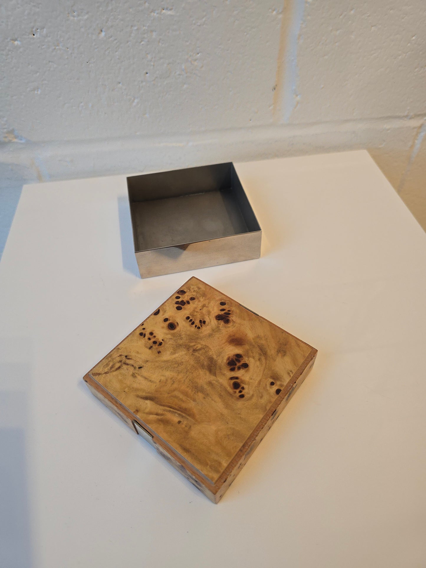 Tommaso Barbi Burl Wood and Chrome Decoretive cigar box