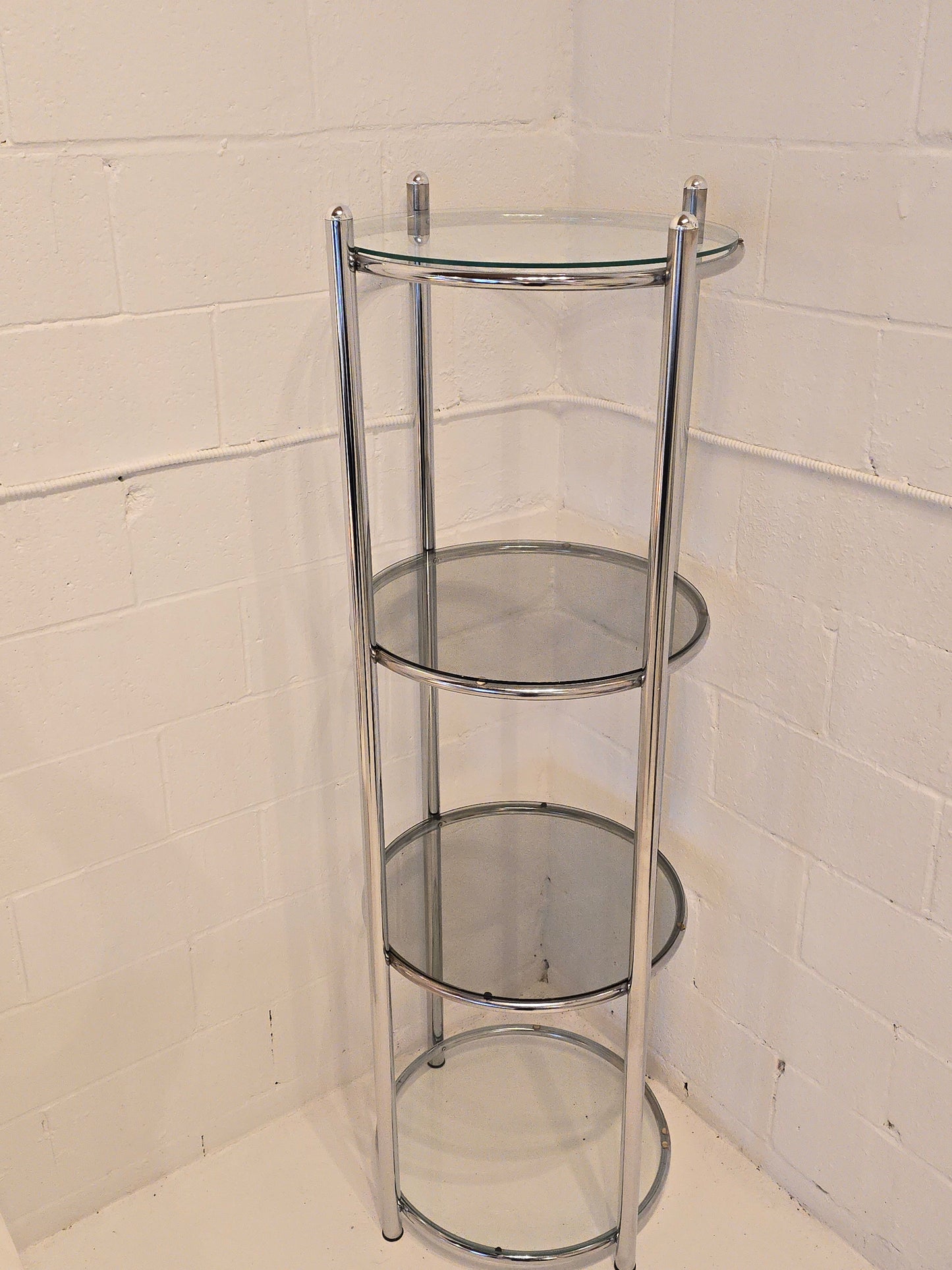 Circular Chrome and Glass Etagere