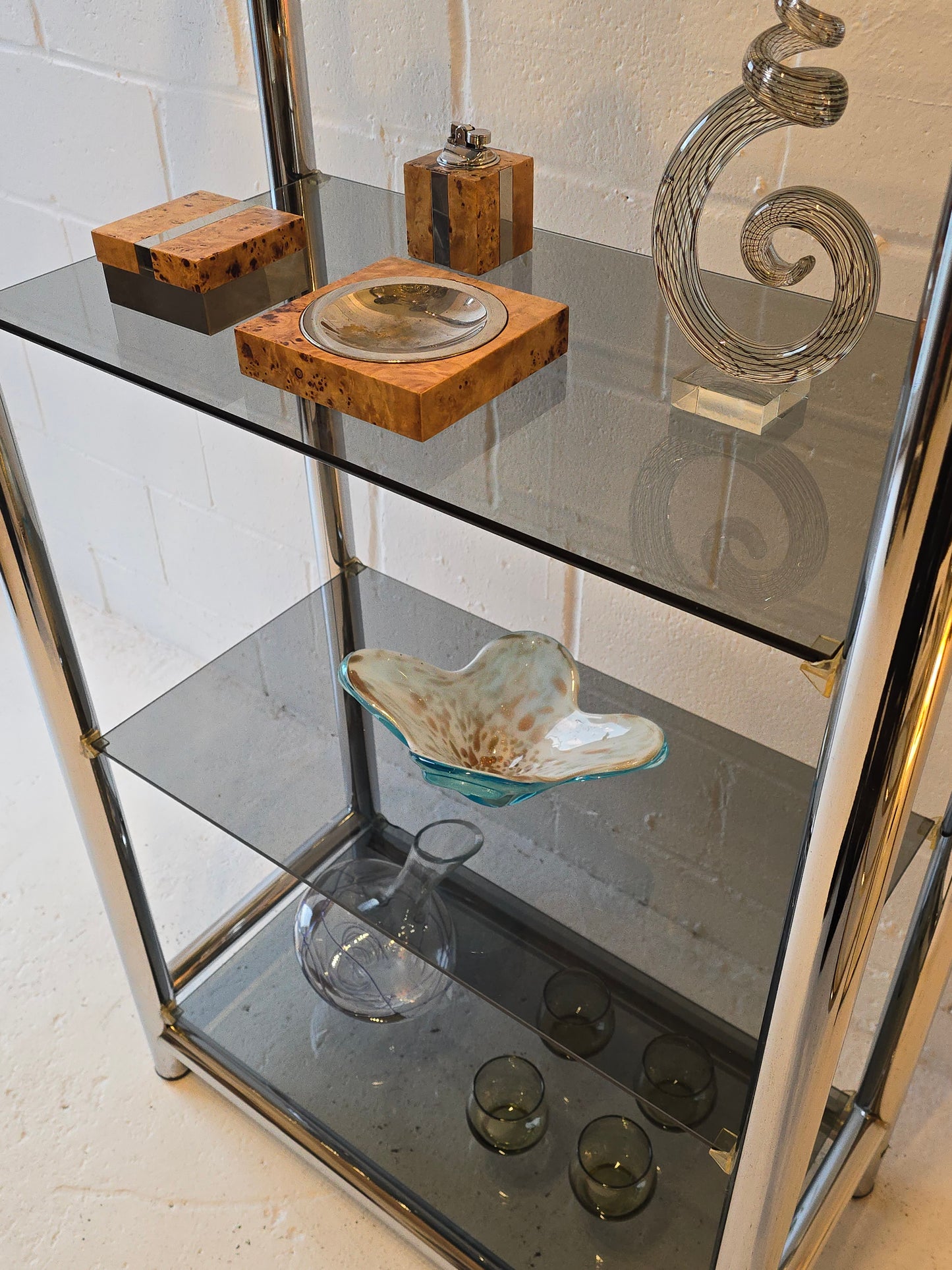 Tubular Chrome and Tinted Glass Shelf