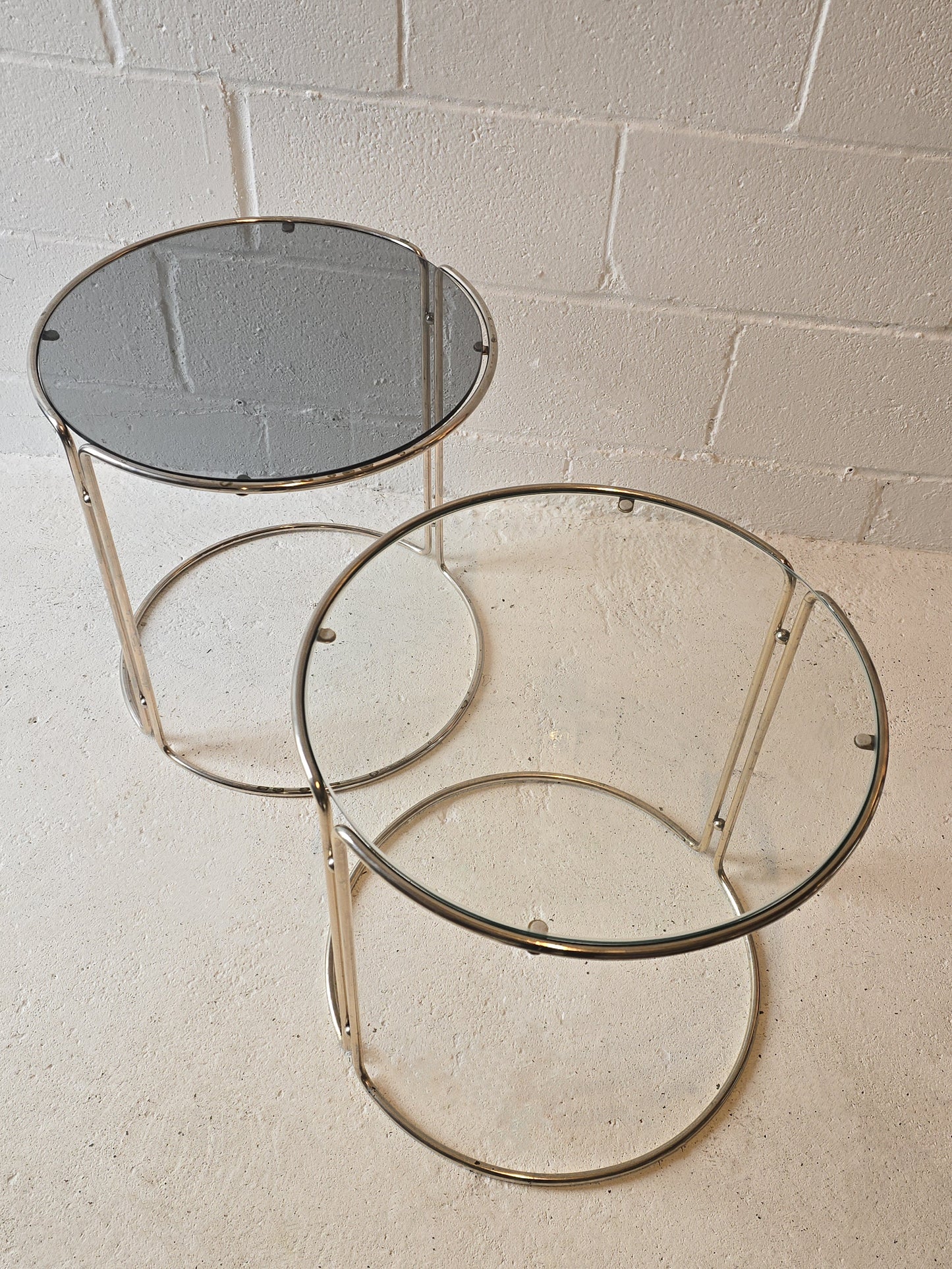 Light Brass and Glass Round Side Tables