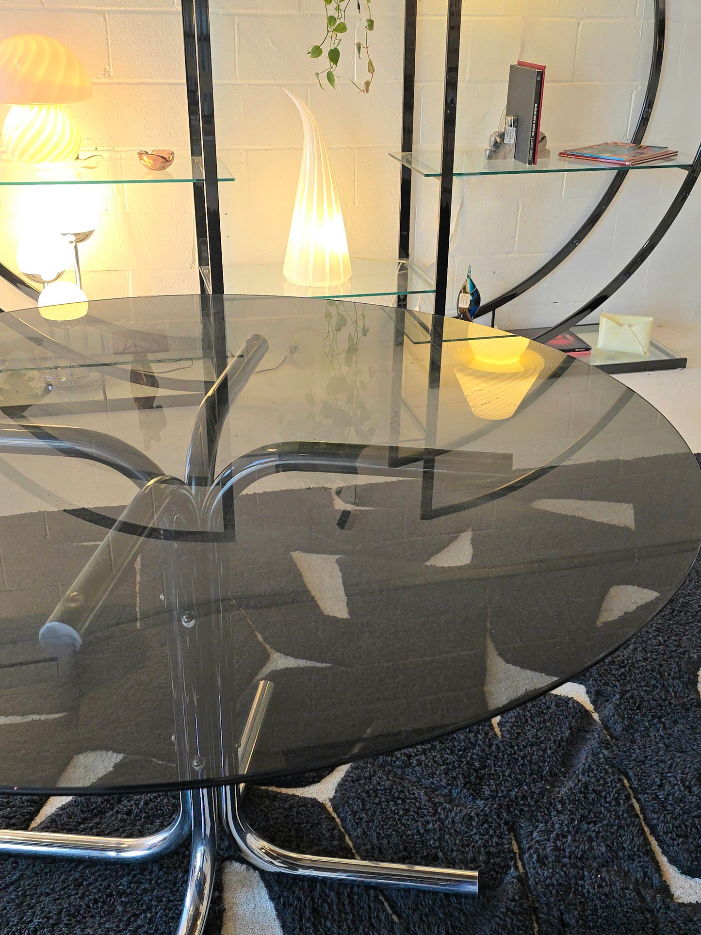 Tubular Chrome and Tinted Glass Dining Table