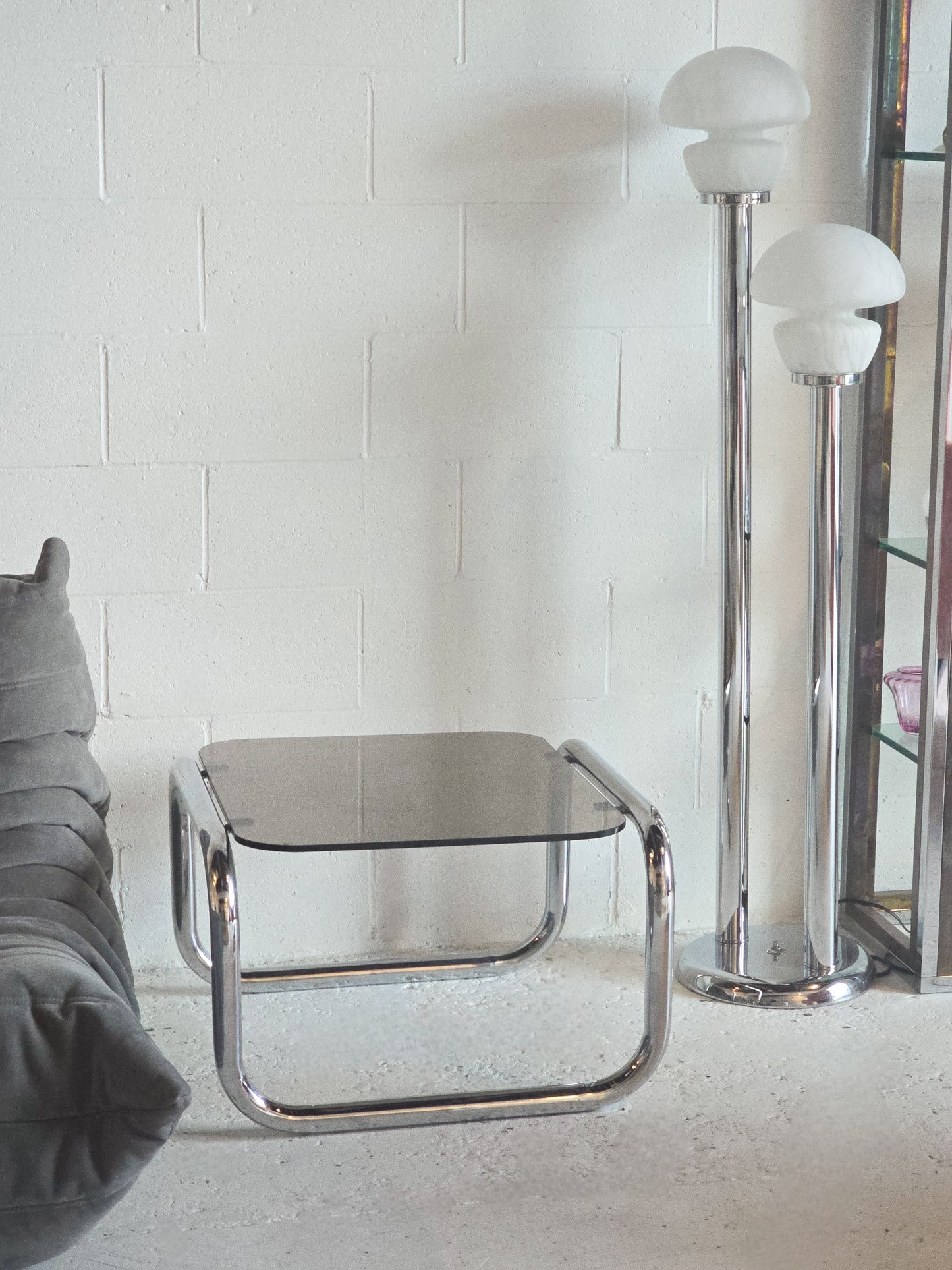 Tubular Chrome and Tinted Glass Tables