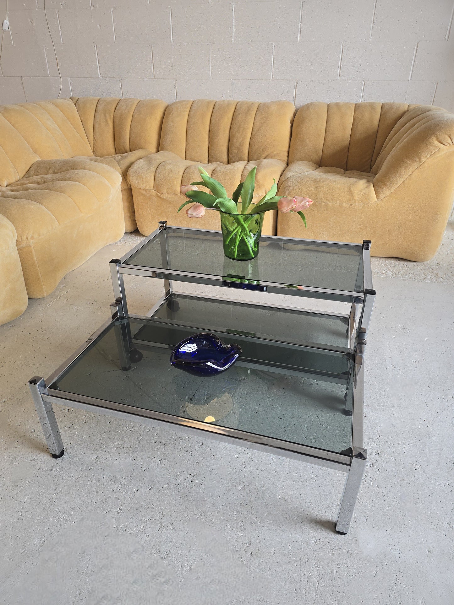 Two Piece Chrome and Tinted Glass Coffee Table