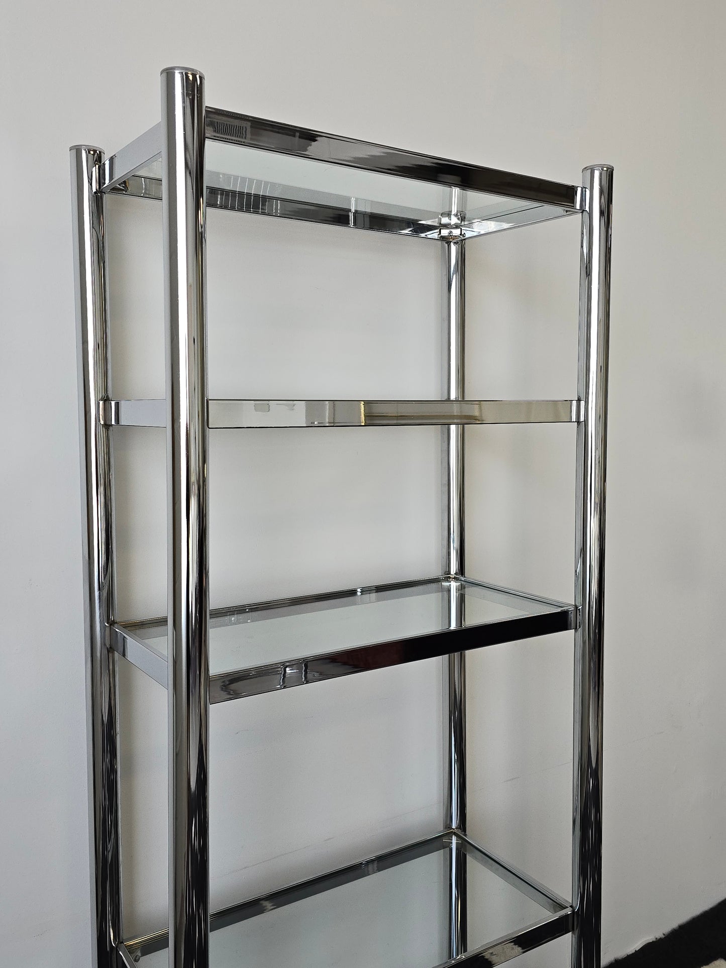 Tubular Chrome and Glass Shelving Unit