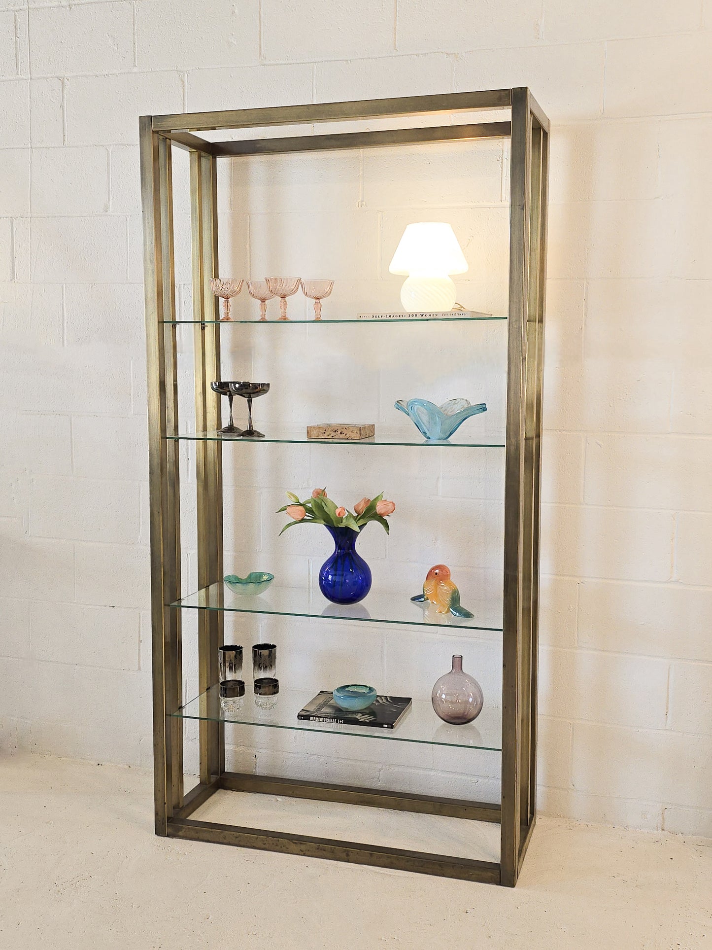 Brushed Brass and Glass Etagere
