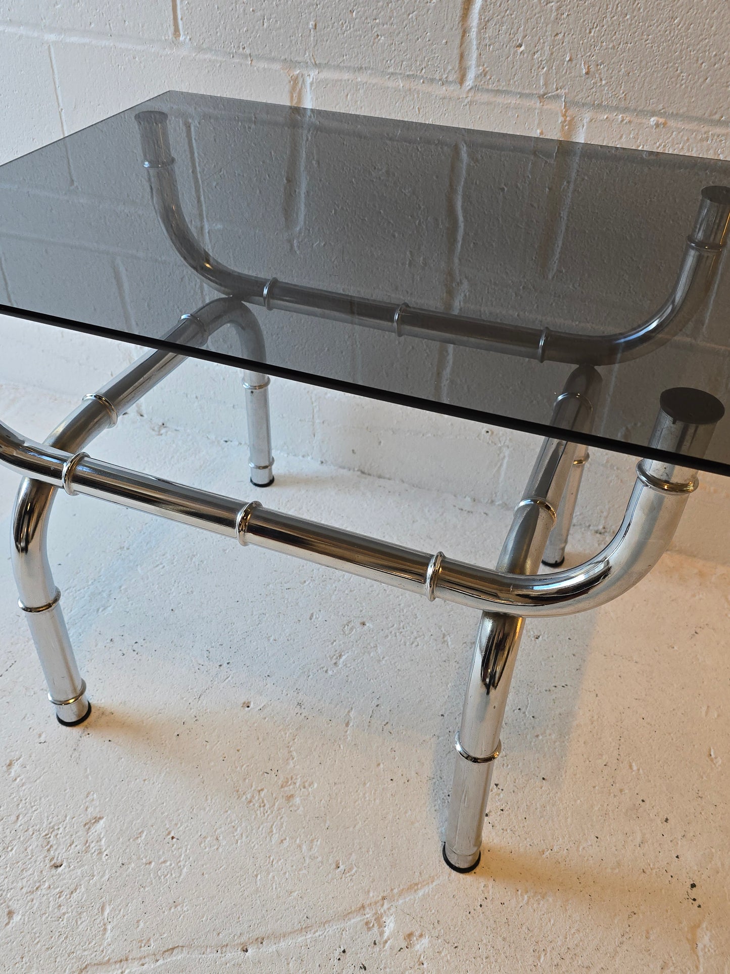 Chrome Bamboo Style and Tinted Glass Table