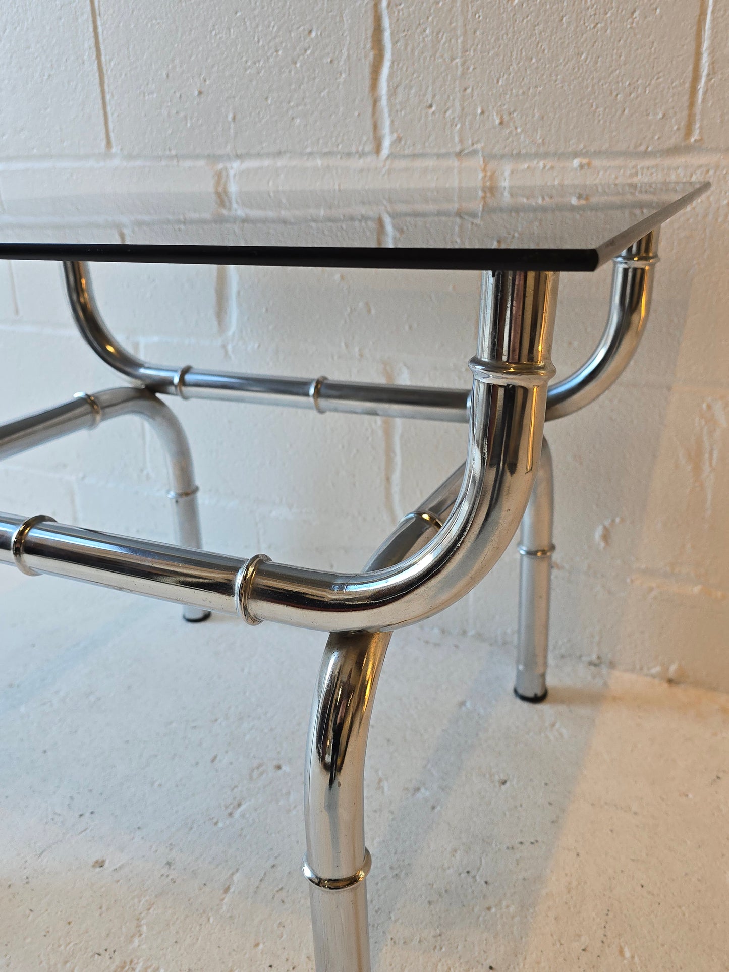 Chrome Bamboo Style and Tinted Glass Table