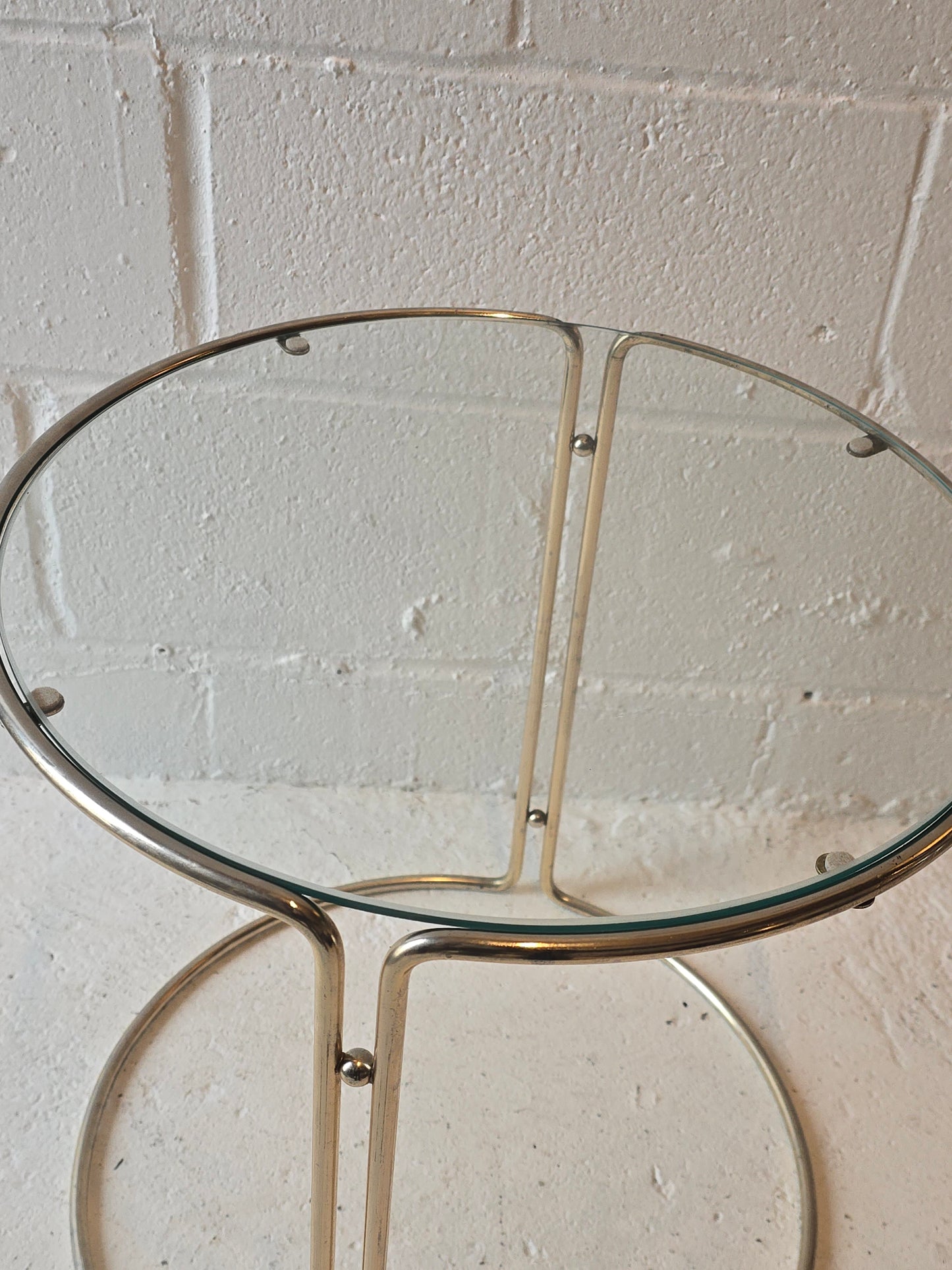 Light Brass and Glass Round Side Tables