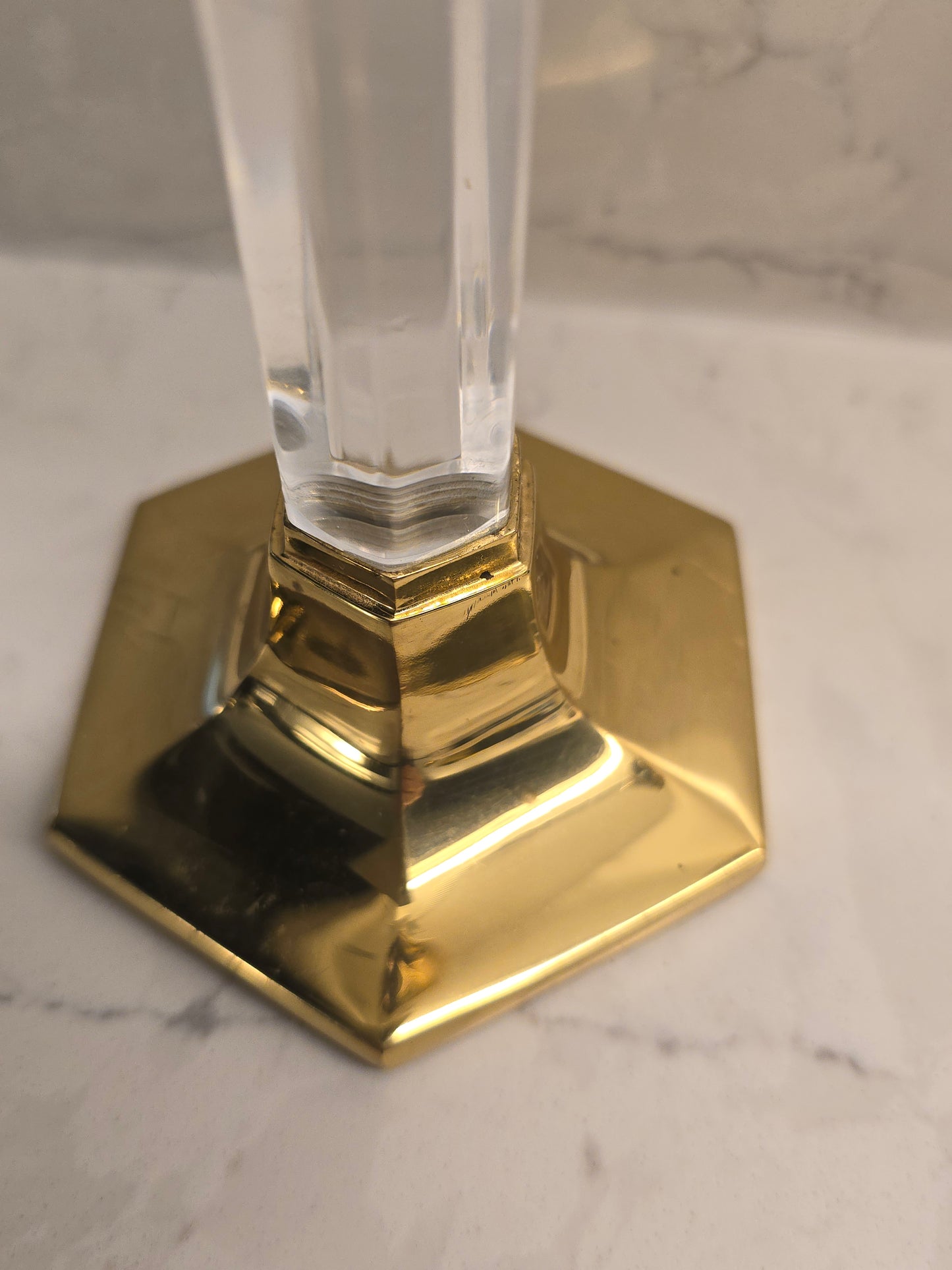 Lucite and Brass Candleholders