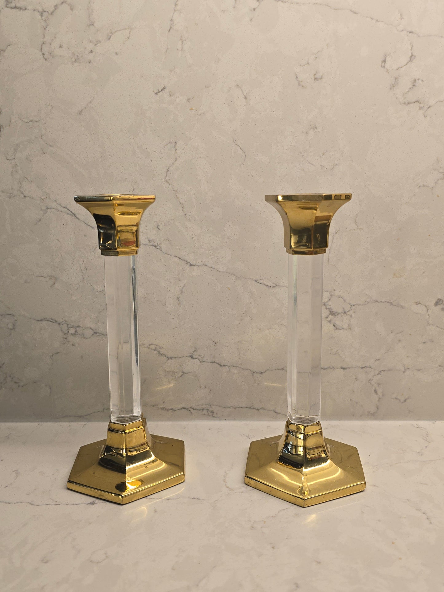 Lucite and Brass Candleholders