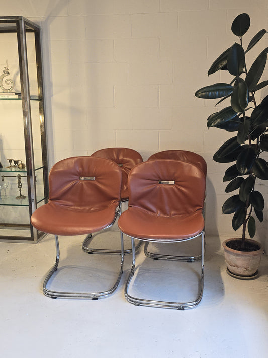 Set of Four Chrome Chairs Attr Gastone Rinaldi