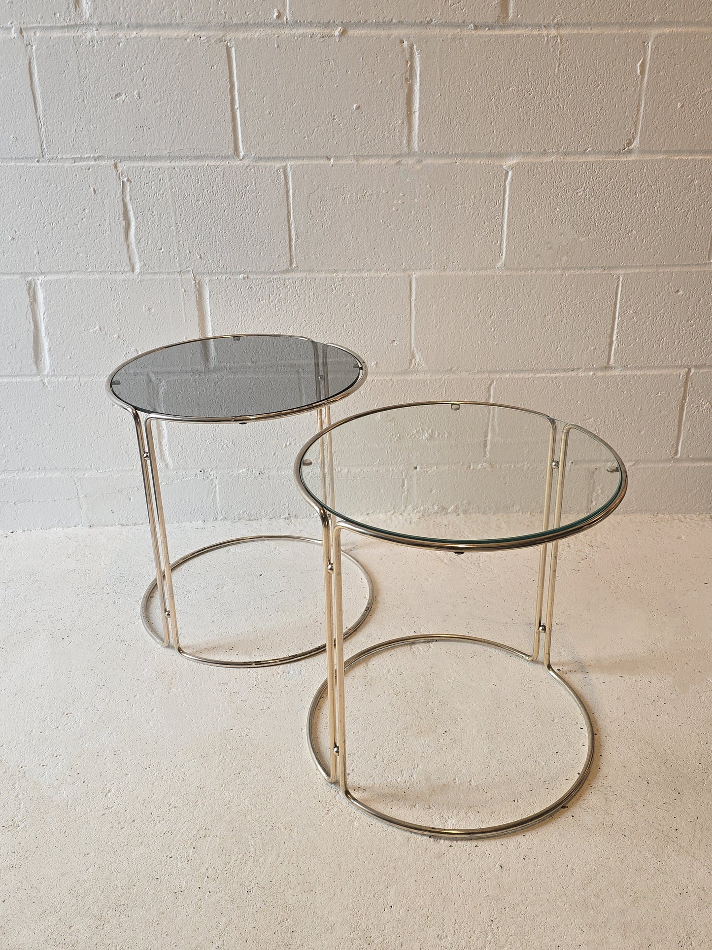 Light Brass and Glass Round Side Tables