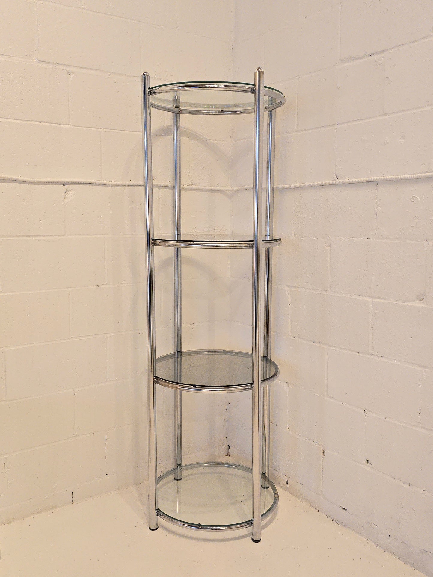 Circular Chrome and Glass Etagere