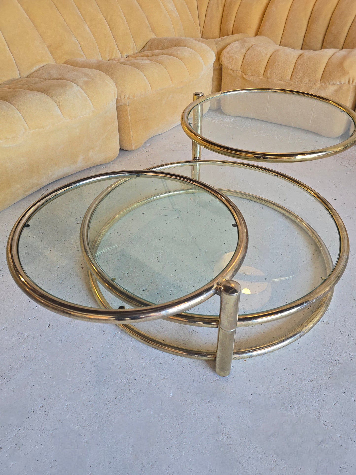 Large Brass & Glass Swivel Coffee Table