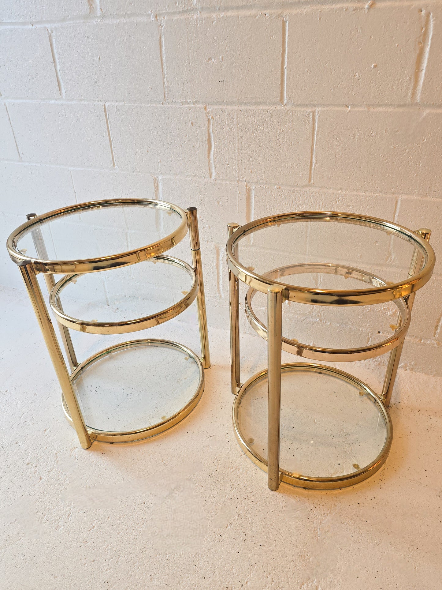 Brass and Glass Swivel Side Tables