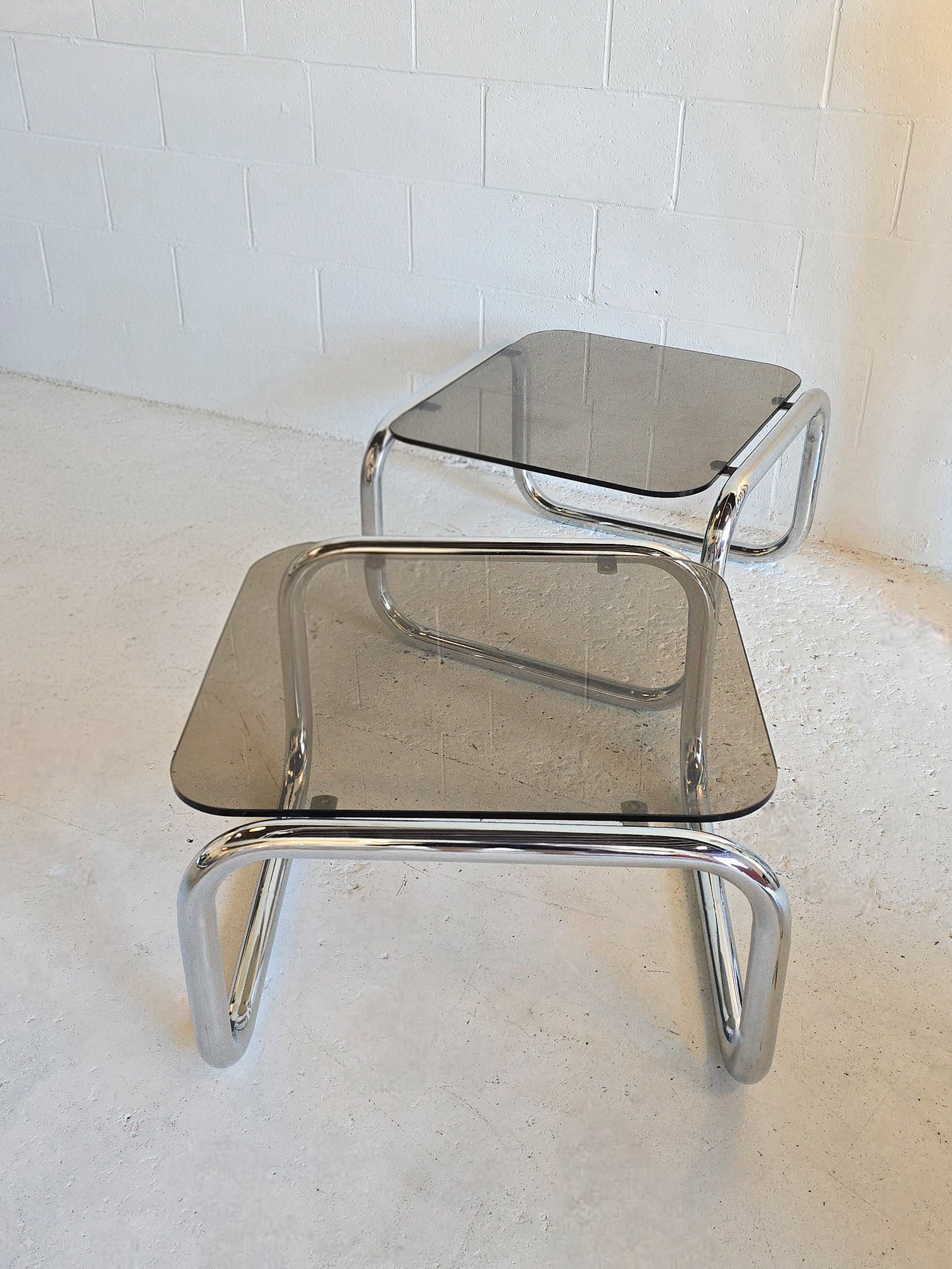 Tubular Chrome and Tinted Glass Tables