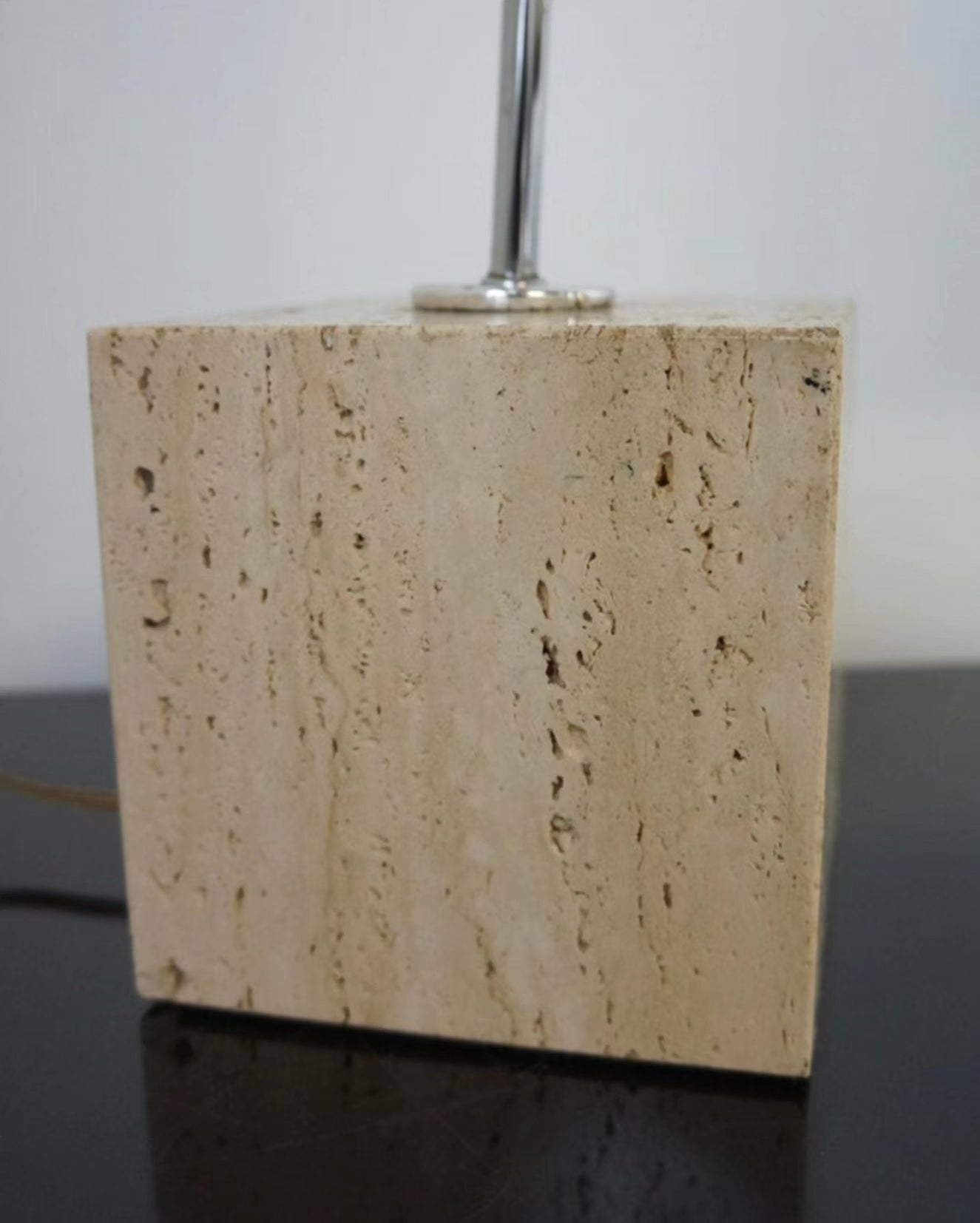 Harvey Guzzini Arc Chrome and Travertine Table Lamp