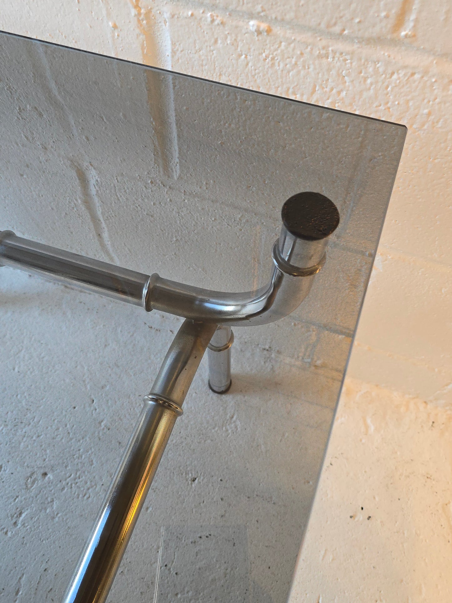 Chrome Bamboo Style and Tinted Glass Table