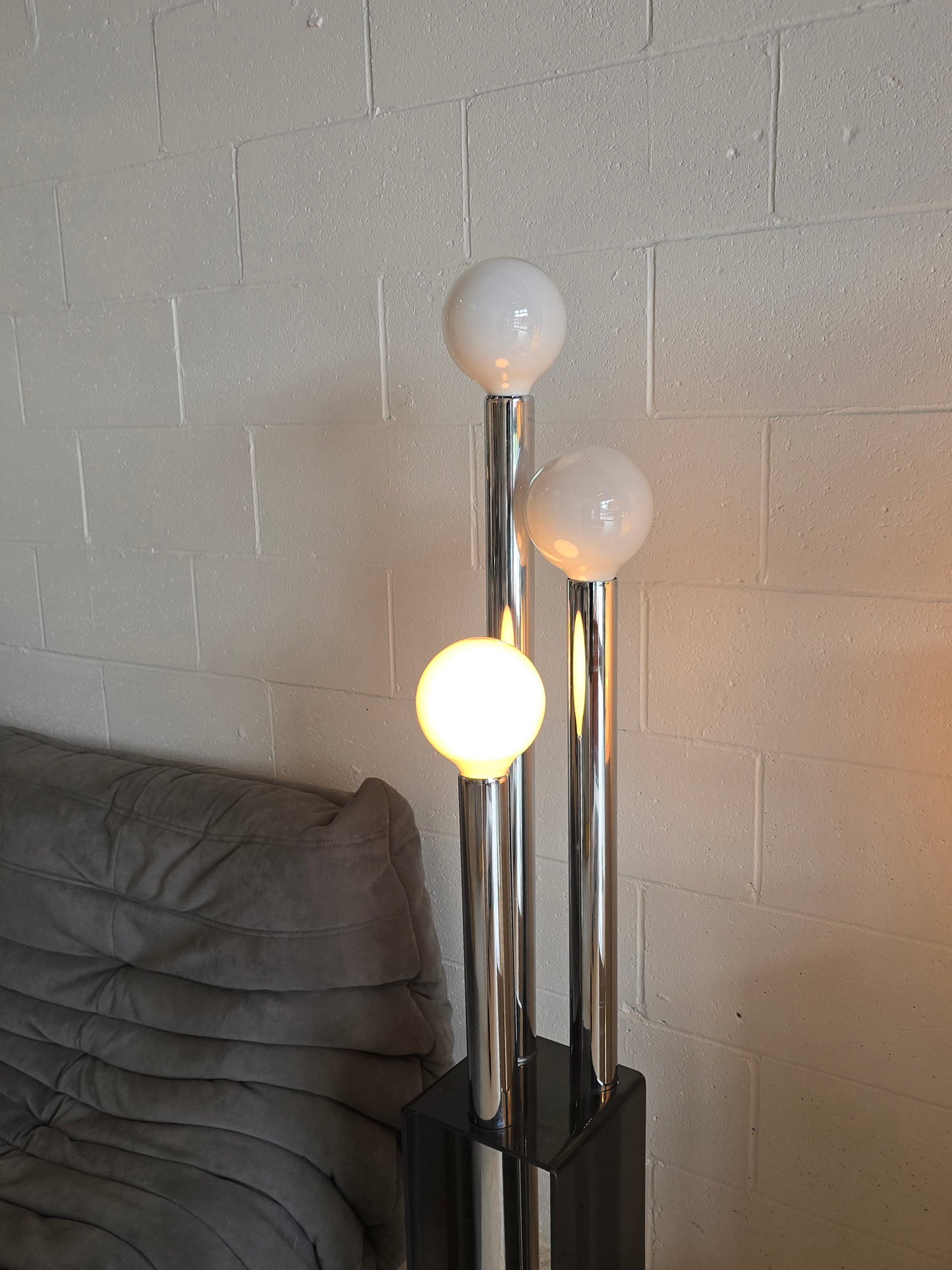 Tubular Chrome and Lucite Floor Lamp