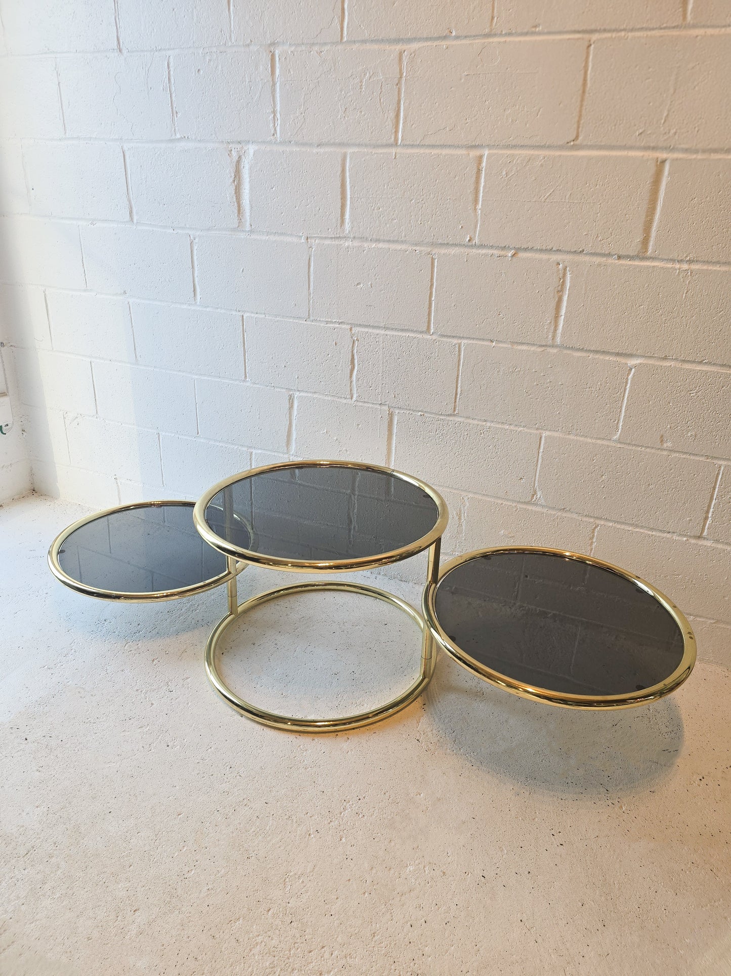 Brass & Tinted Glass Swivel  Table