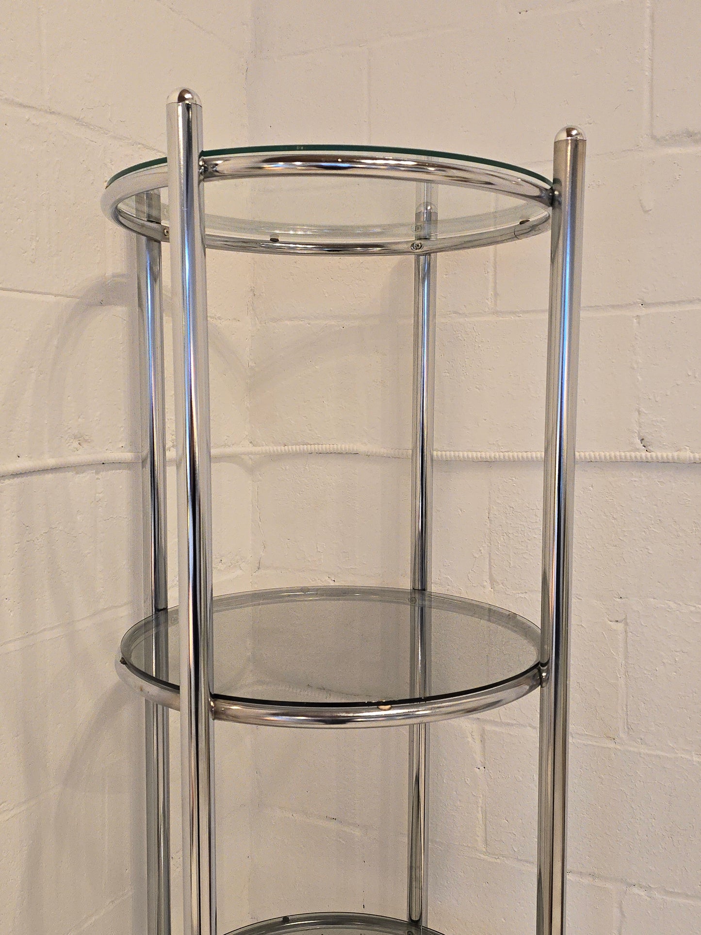 Circular Chrome and Glass Etagere