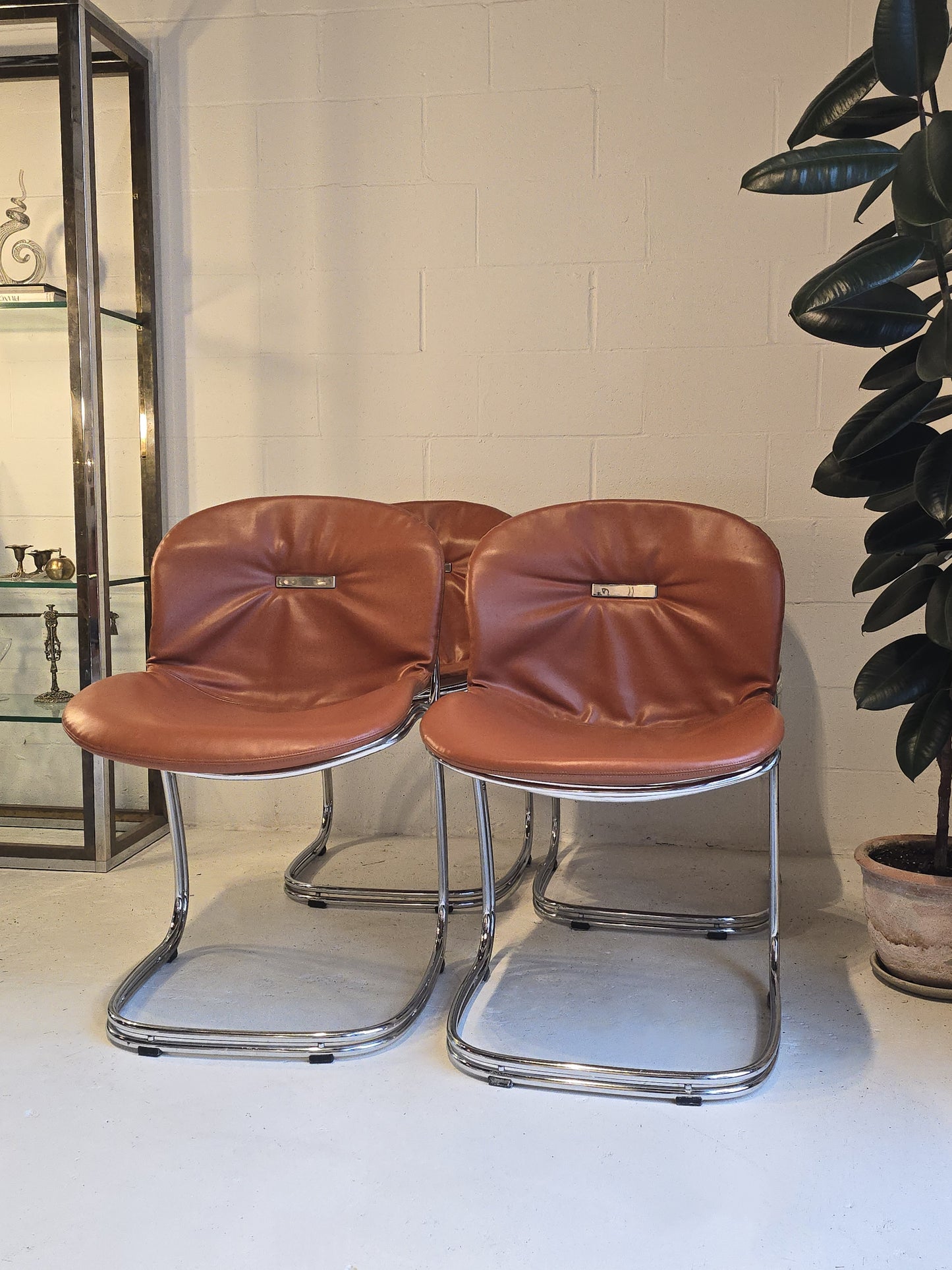 Set of Four Chrome Chairs Attr Gastone Rinaldi