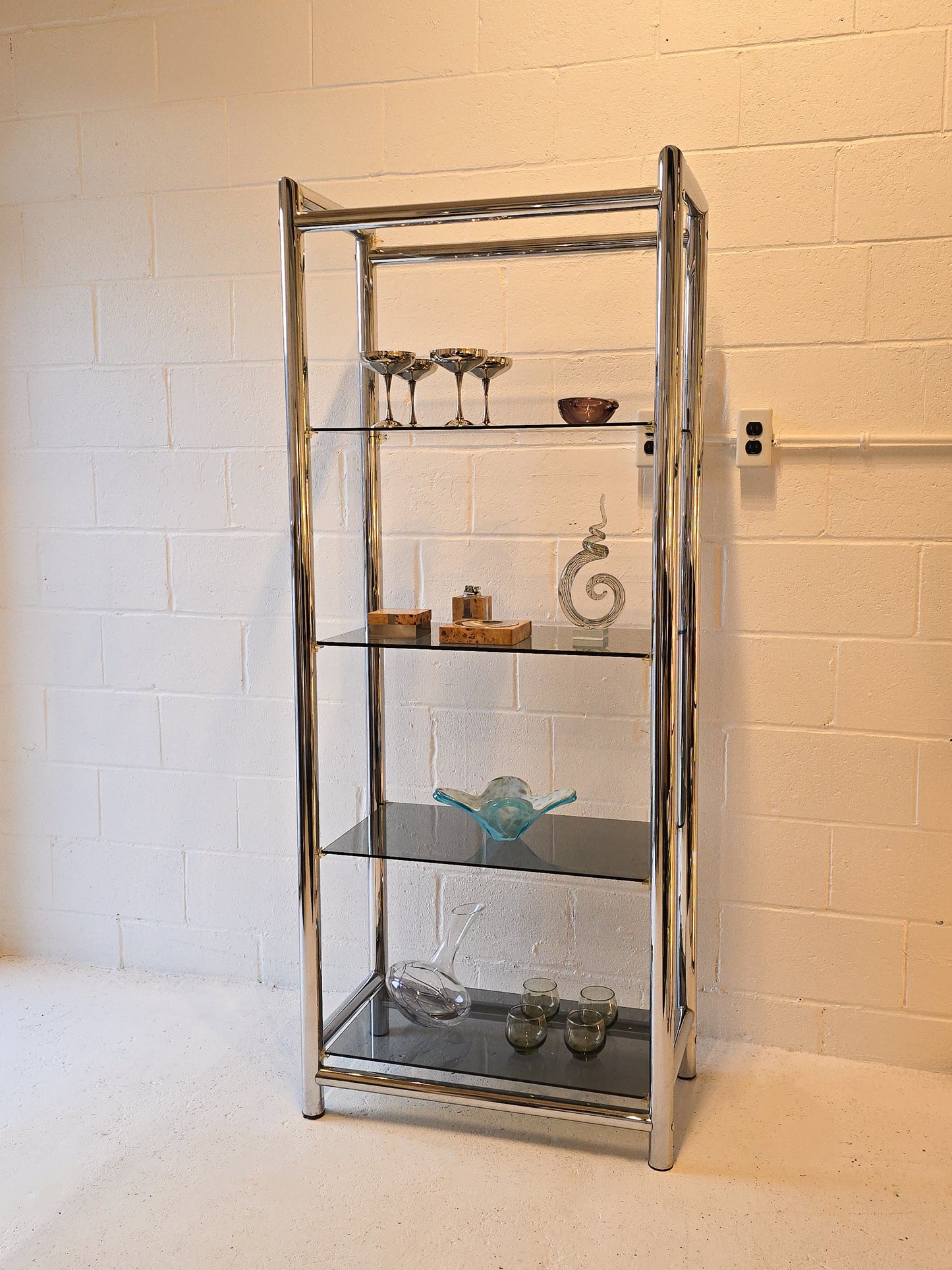 Tubular Chrome and Tinted Glass Shelf