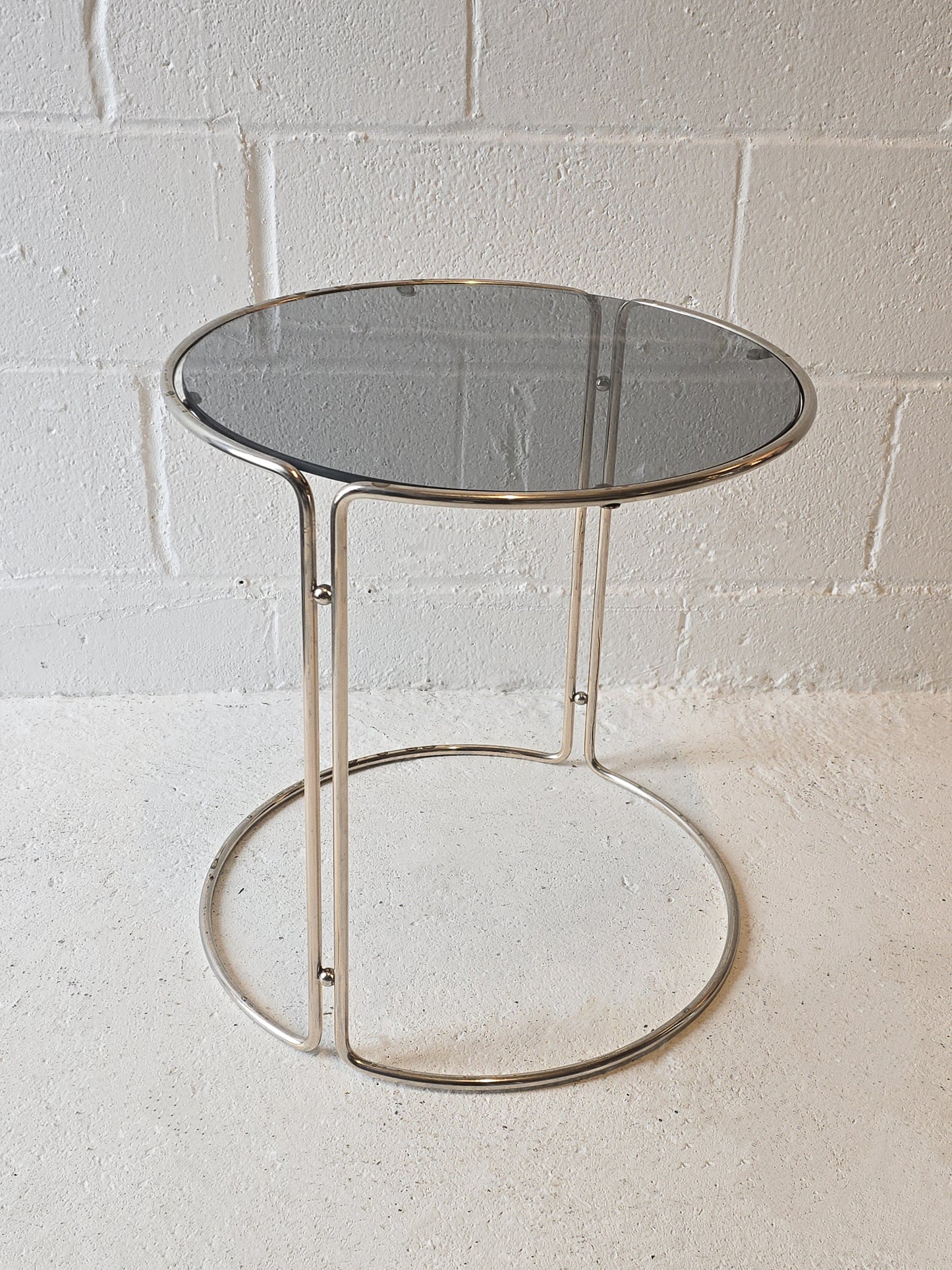 Light Brass and Glass Round Side Tables
