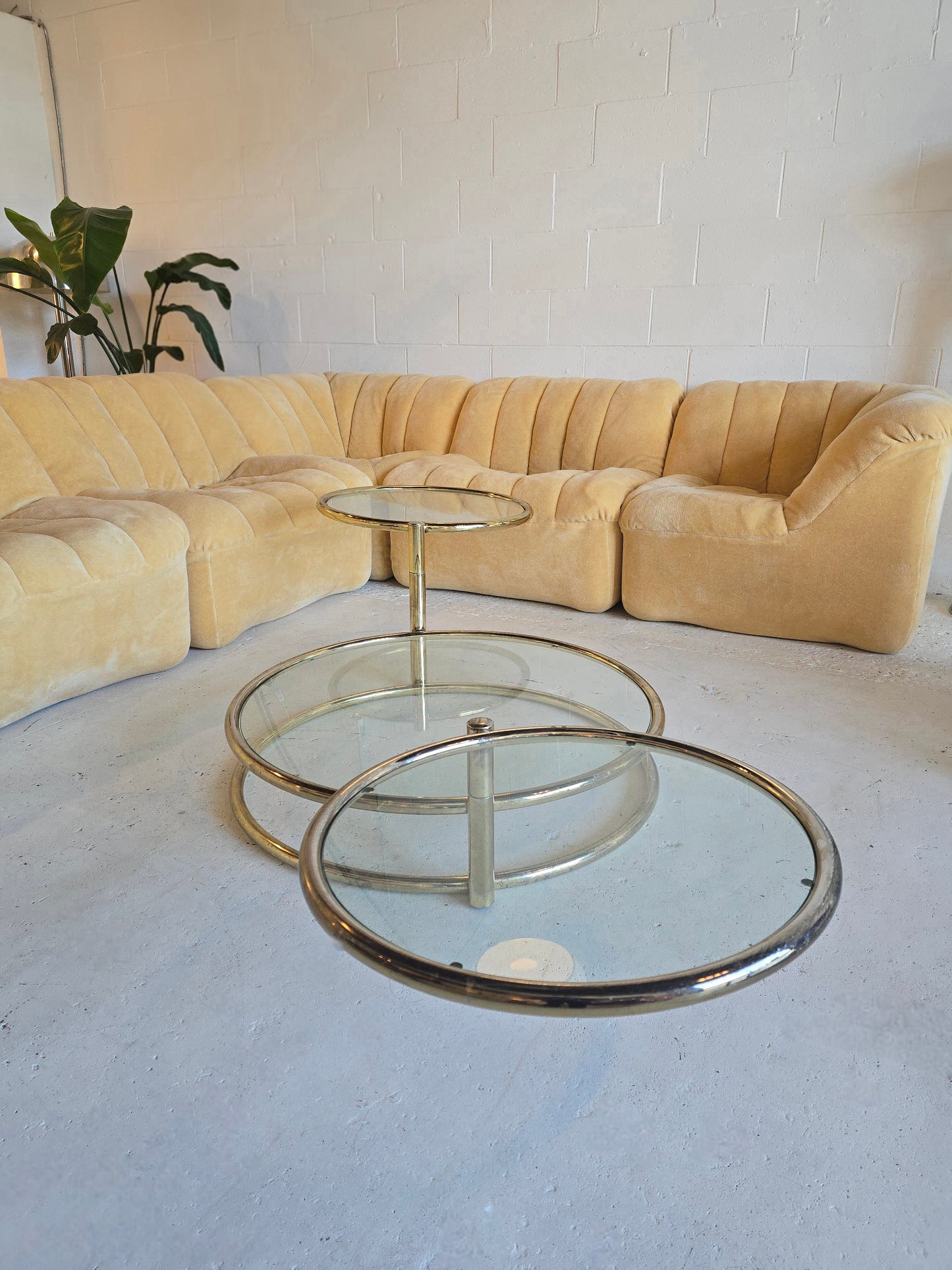 Large Brass & Glass Swivel Coffee Table