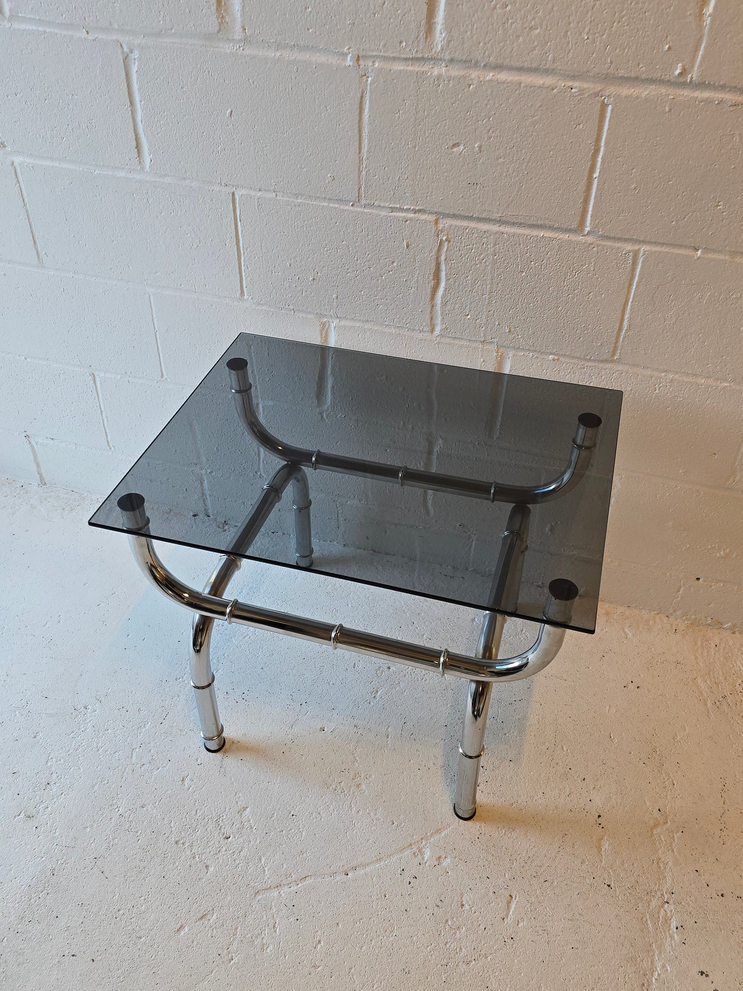 Chrome Bamboo Style and Tinted Glass Table
