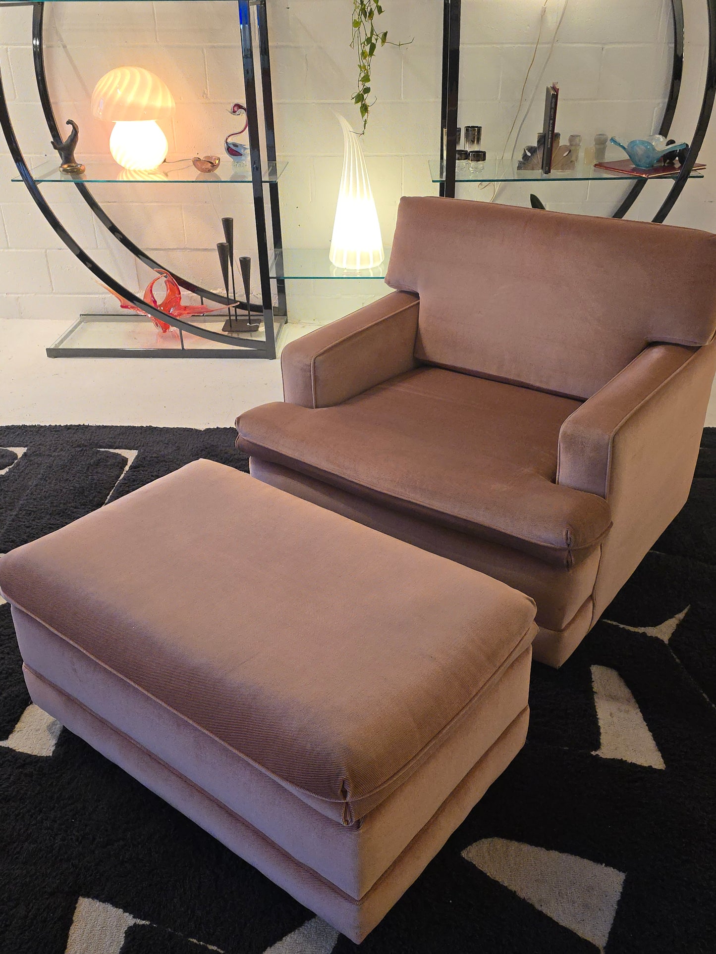 1980s Pink Lounge Chair and Ottoman