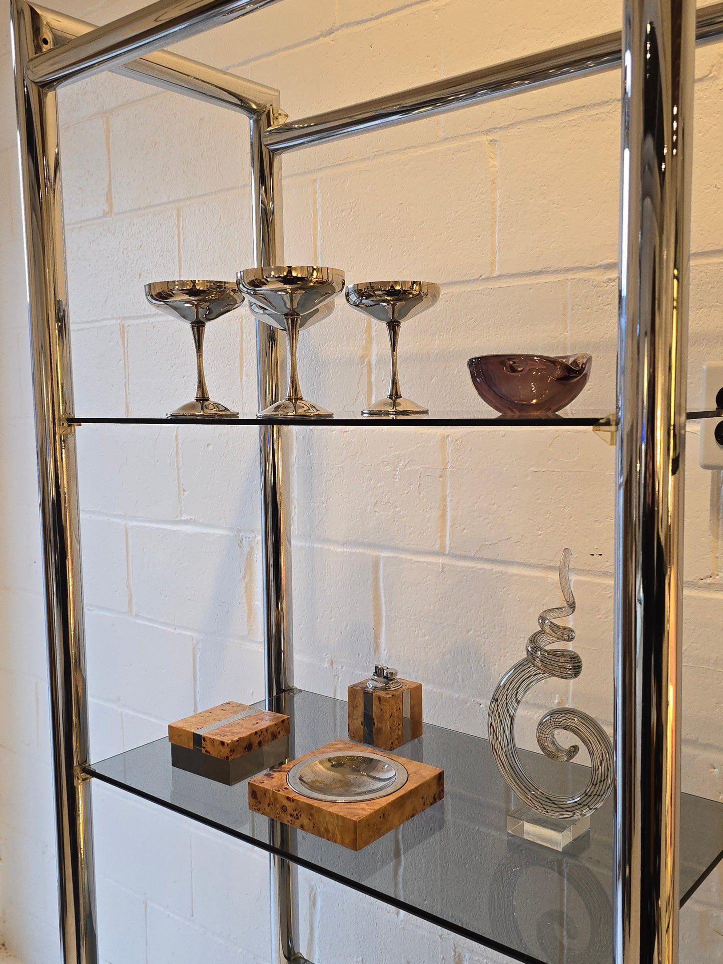 Tubular Chrome and Tinted Glass Shelf