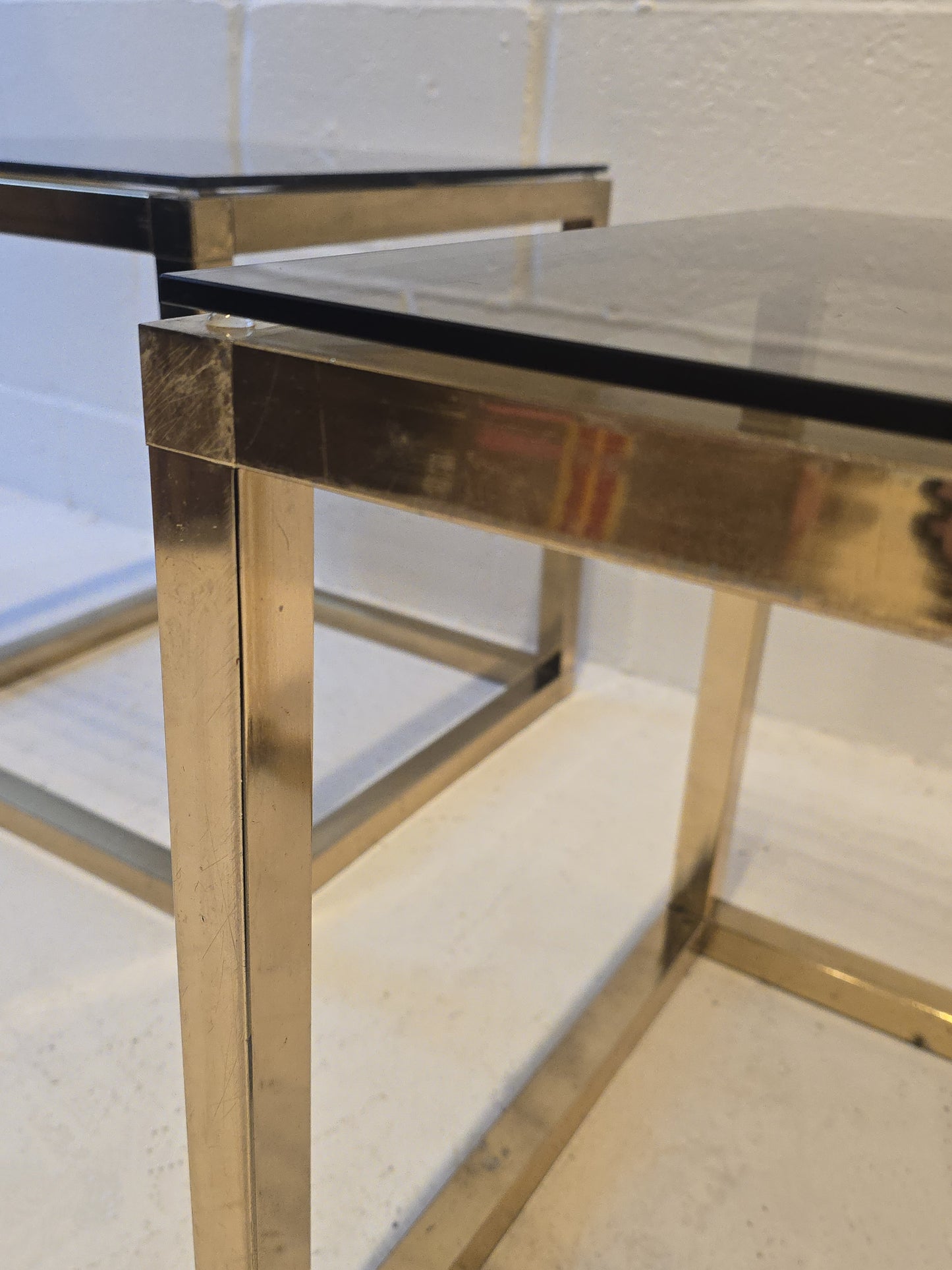 Brass and Tinted Glass Tables