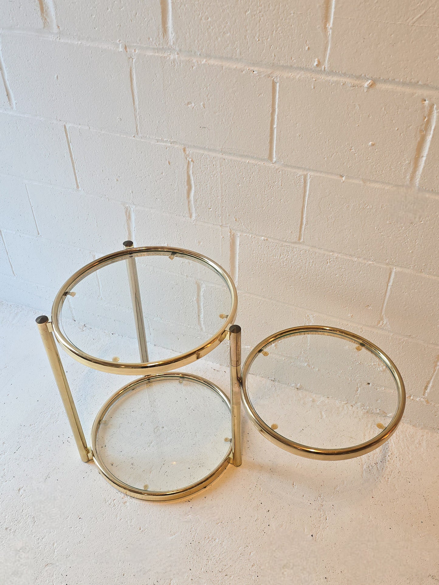 Brass and Glass Swivel Side Tables