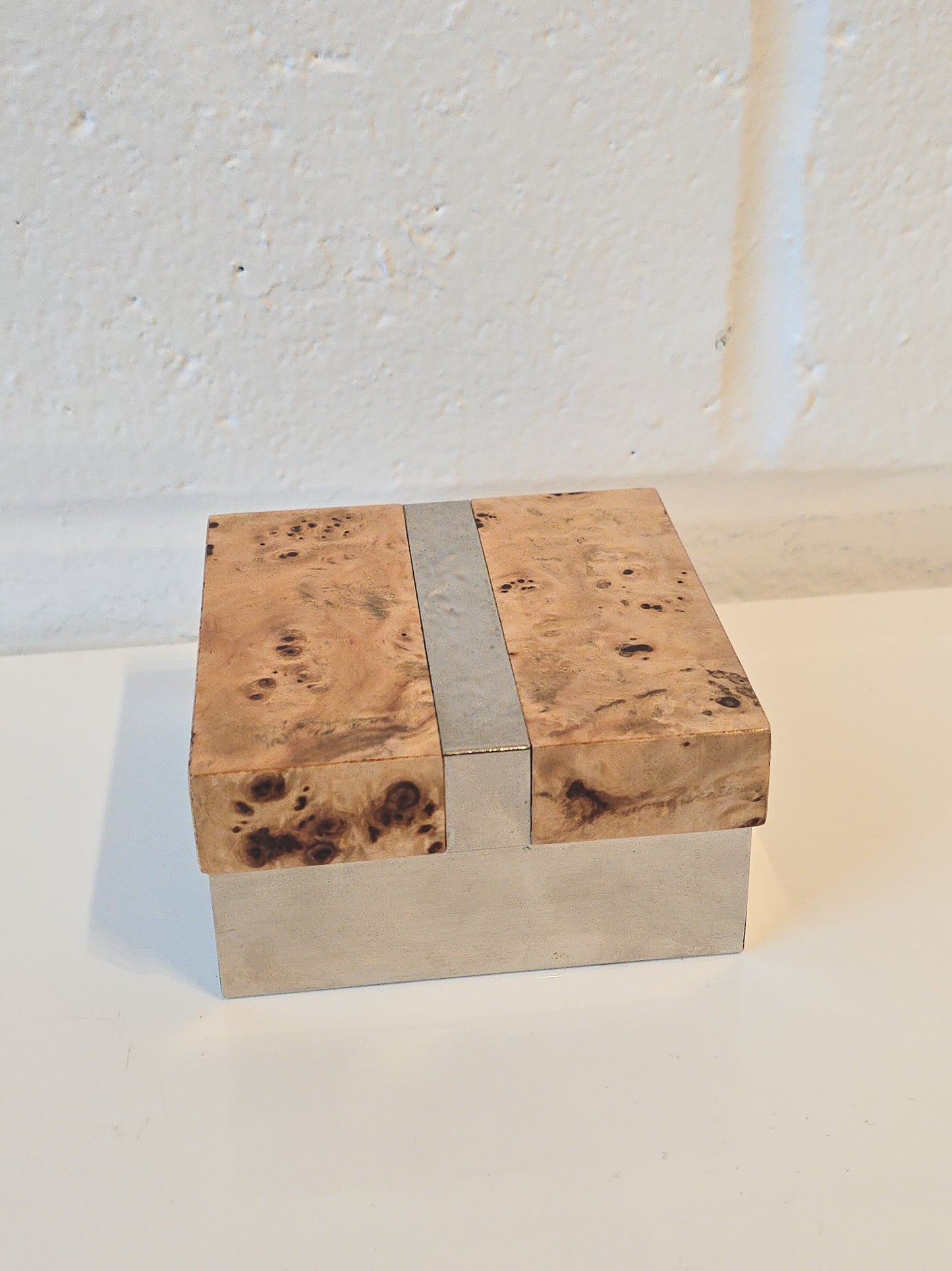 Tommaso Barbi Burl Wood and Chrome Decoretive cigar box