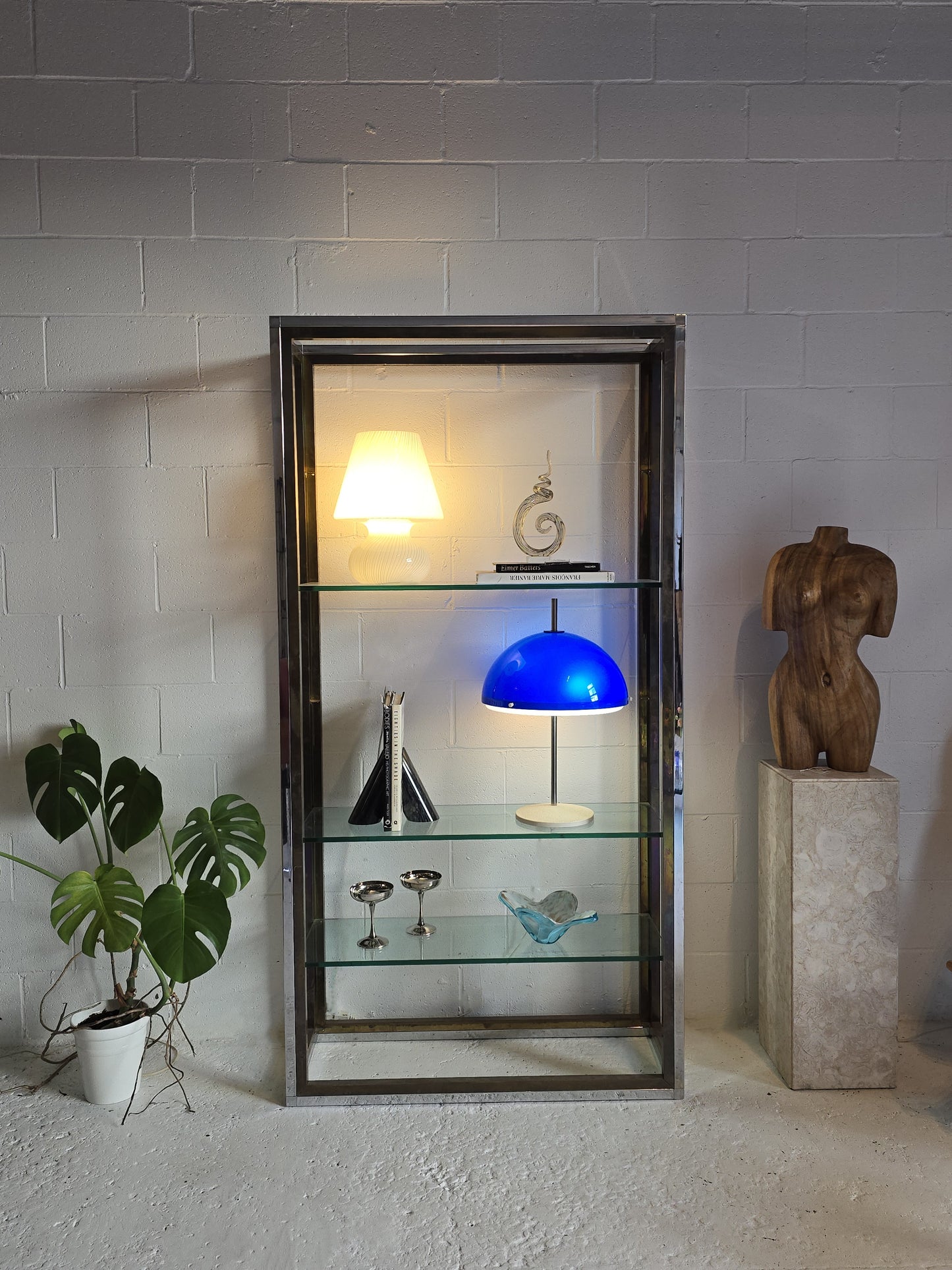 Chrome & Brass Shelving Unit Attr to Renato Zevi