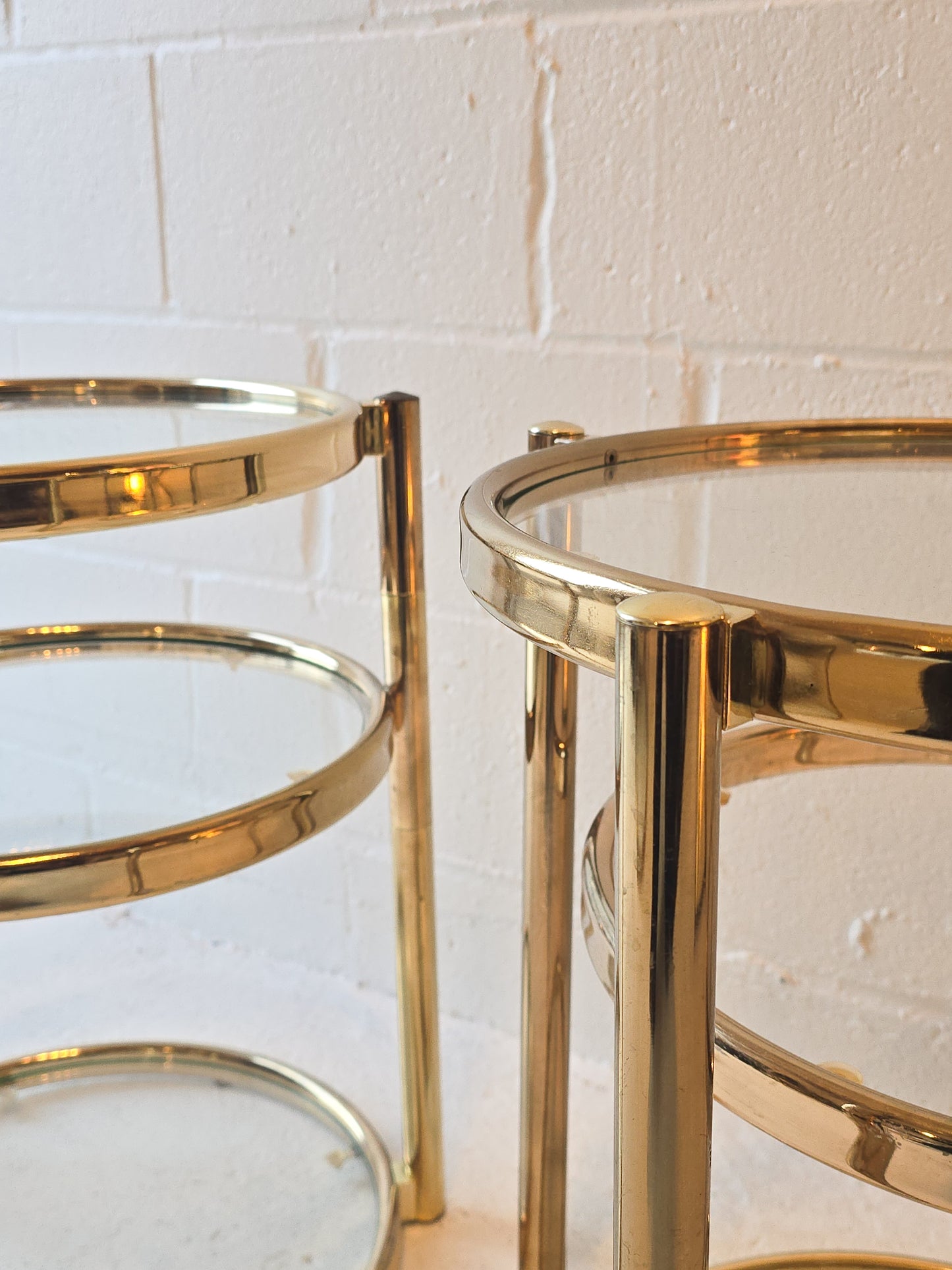 Brass and Glass Swivel Side Tables