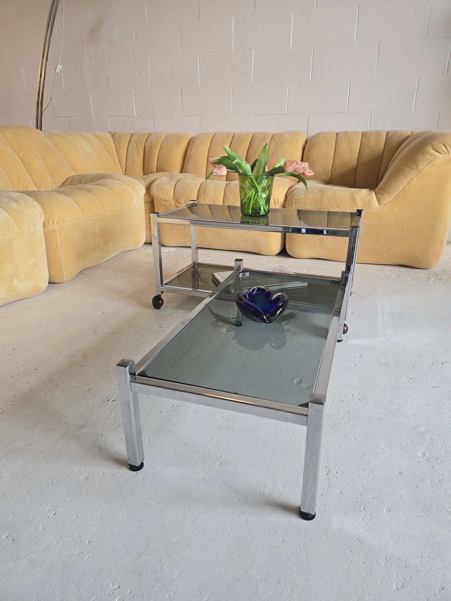 Two Piece Chrome and Tinted Glass Coffee Table