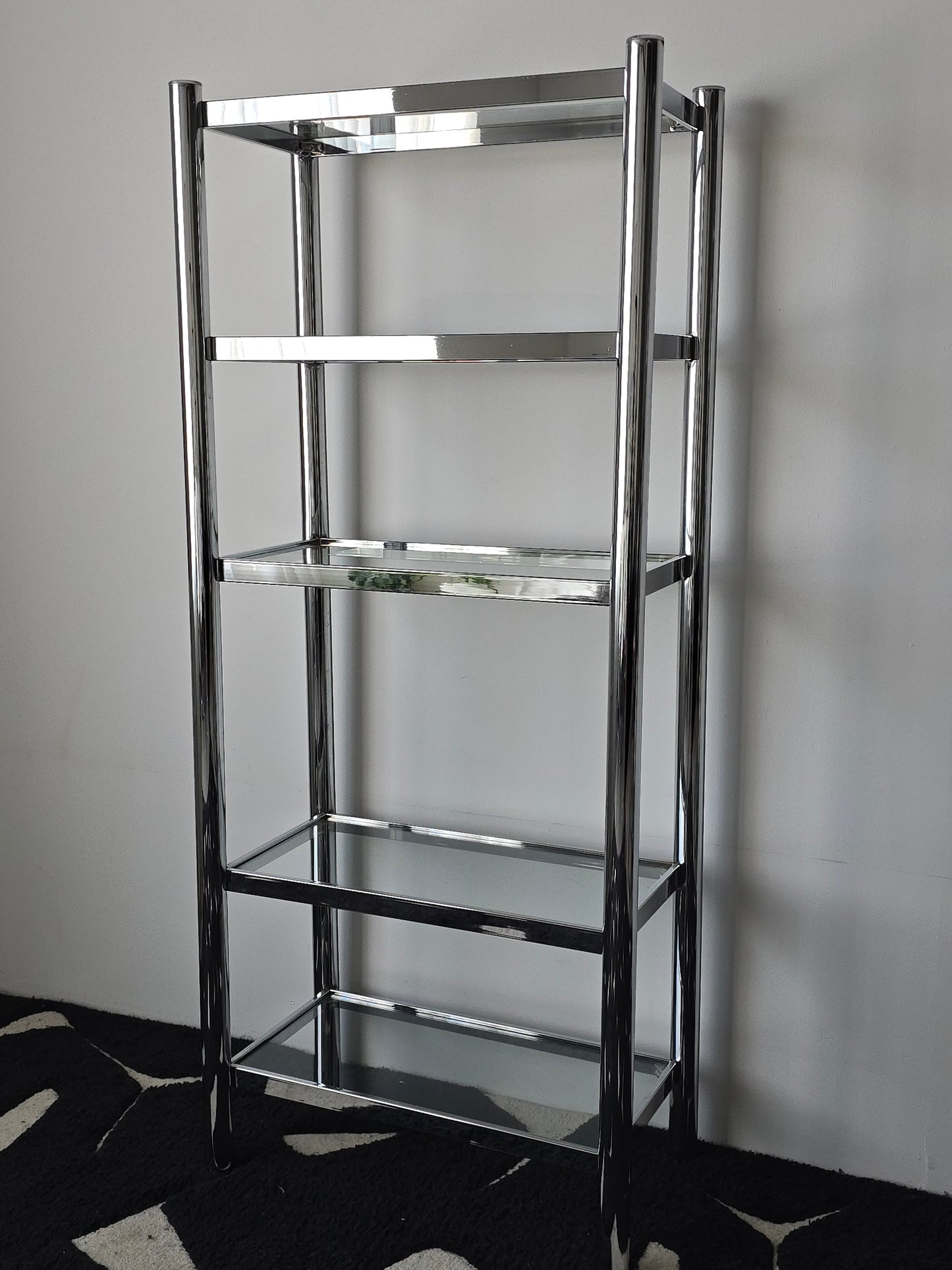 Tubular Chrome and Glass Shelving Unit