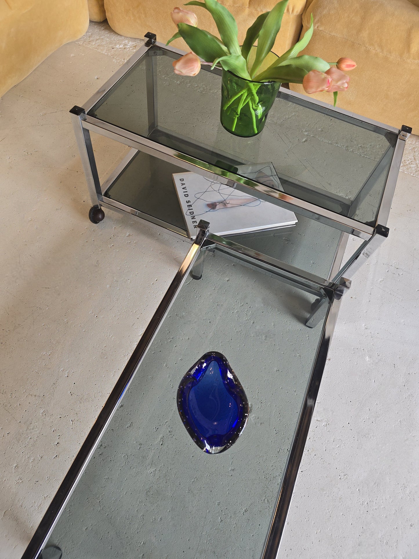 Two Piece Chrome and Tinted Glass Coffee Table