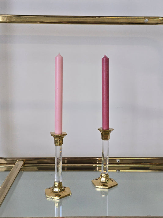 Lucite and Brass Candleholders