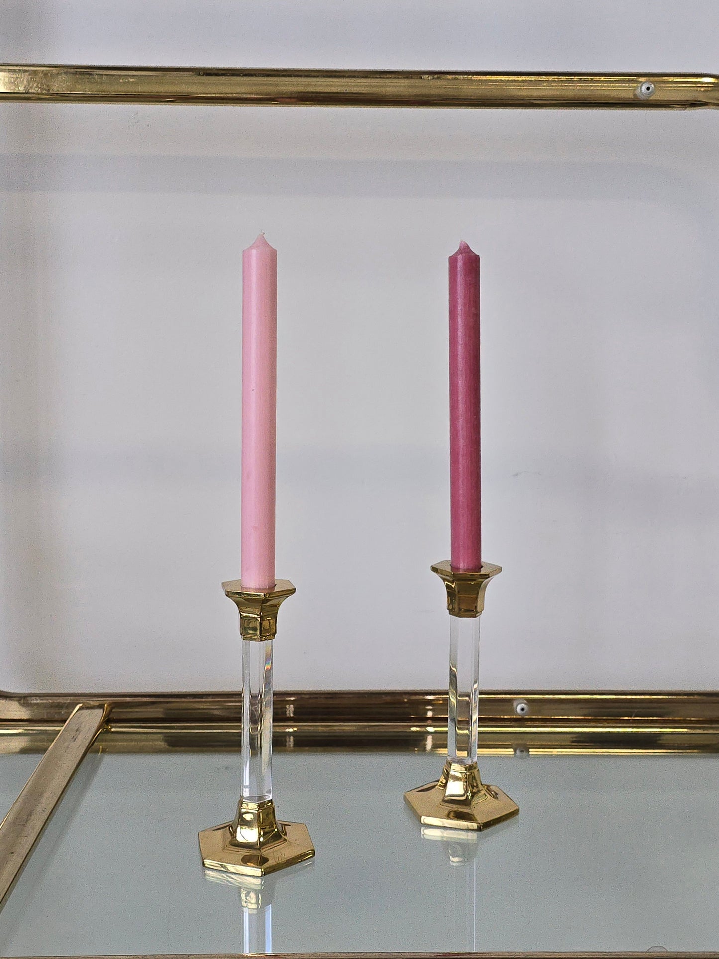 Lucite and Brass Candleholders