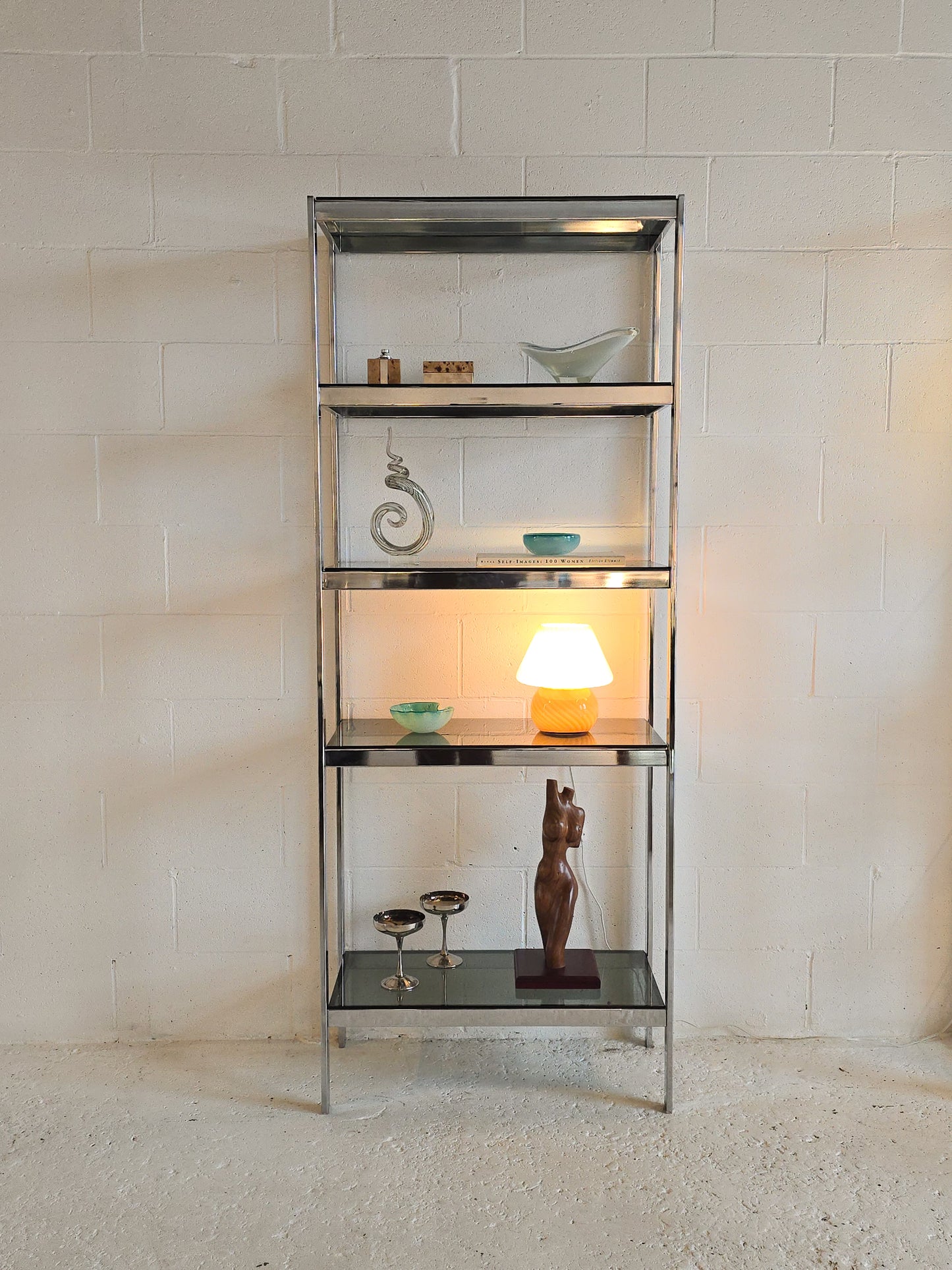 Chrome and Tinted Glass Shelf